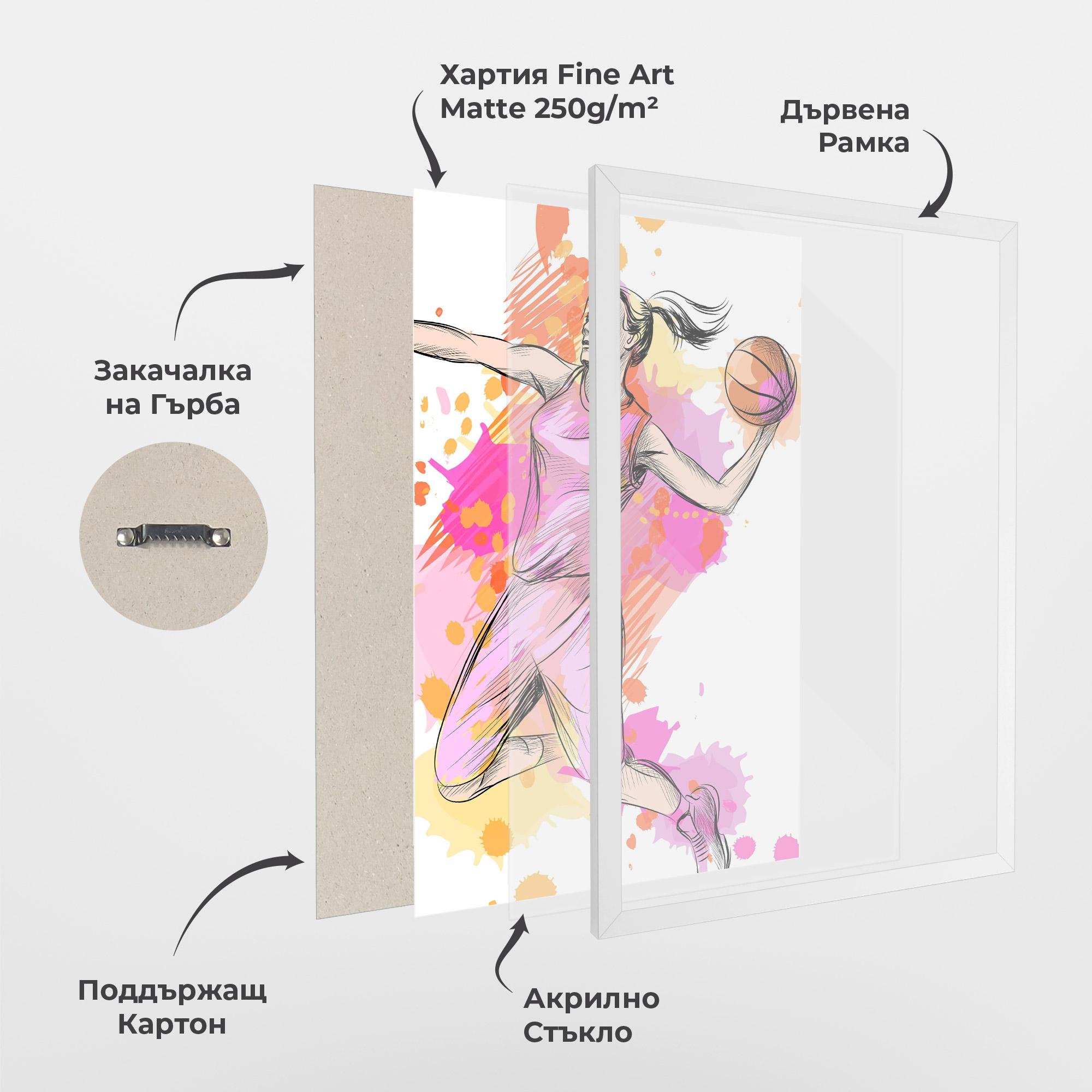 Рамкиран постер Pink Basket Player mockup 1