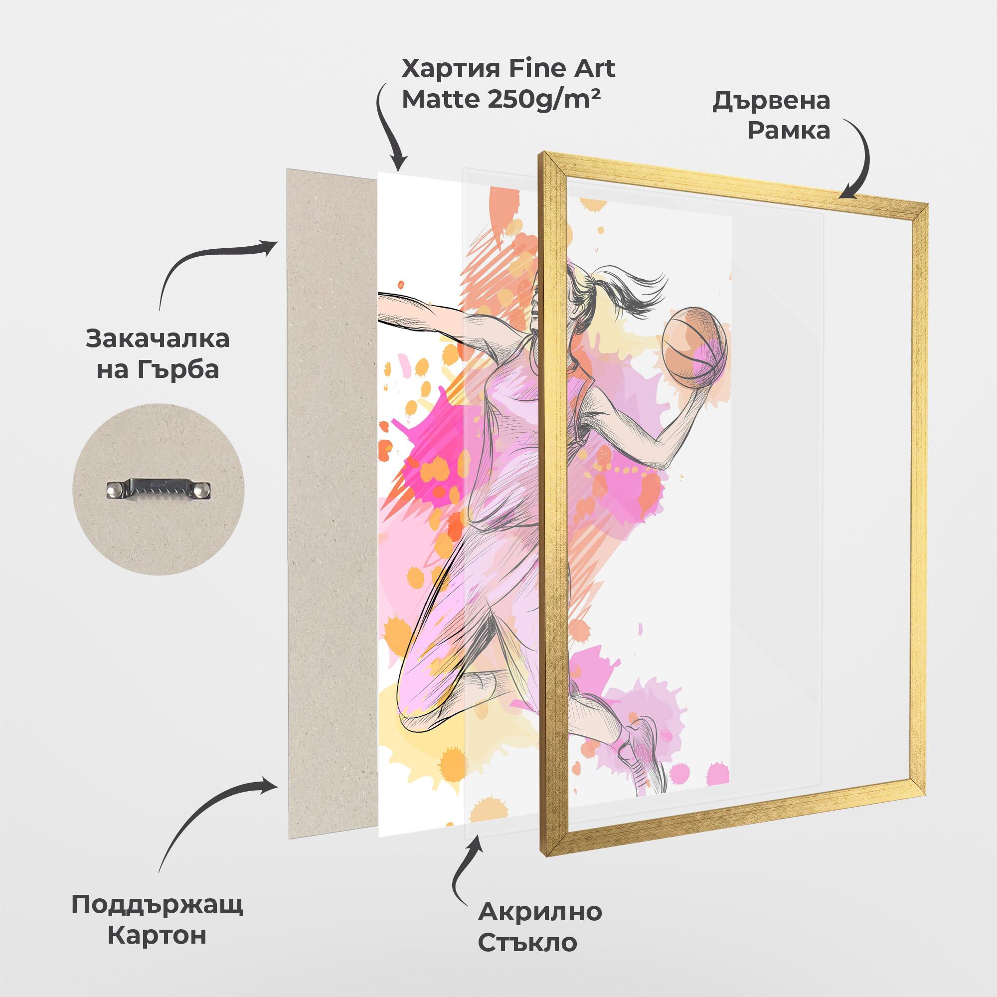 Рамкиран постер Pink Basket Player mockup 1