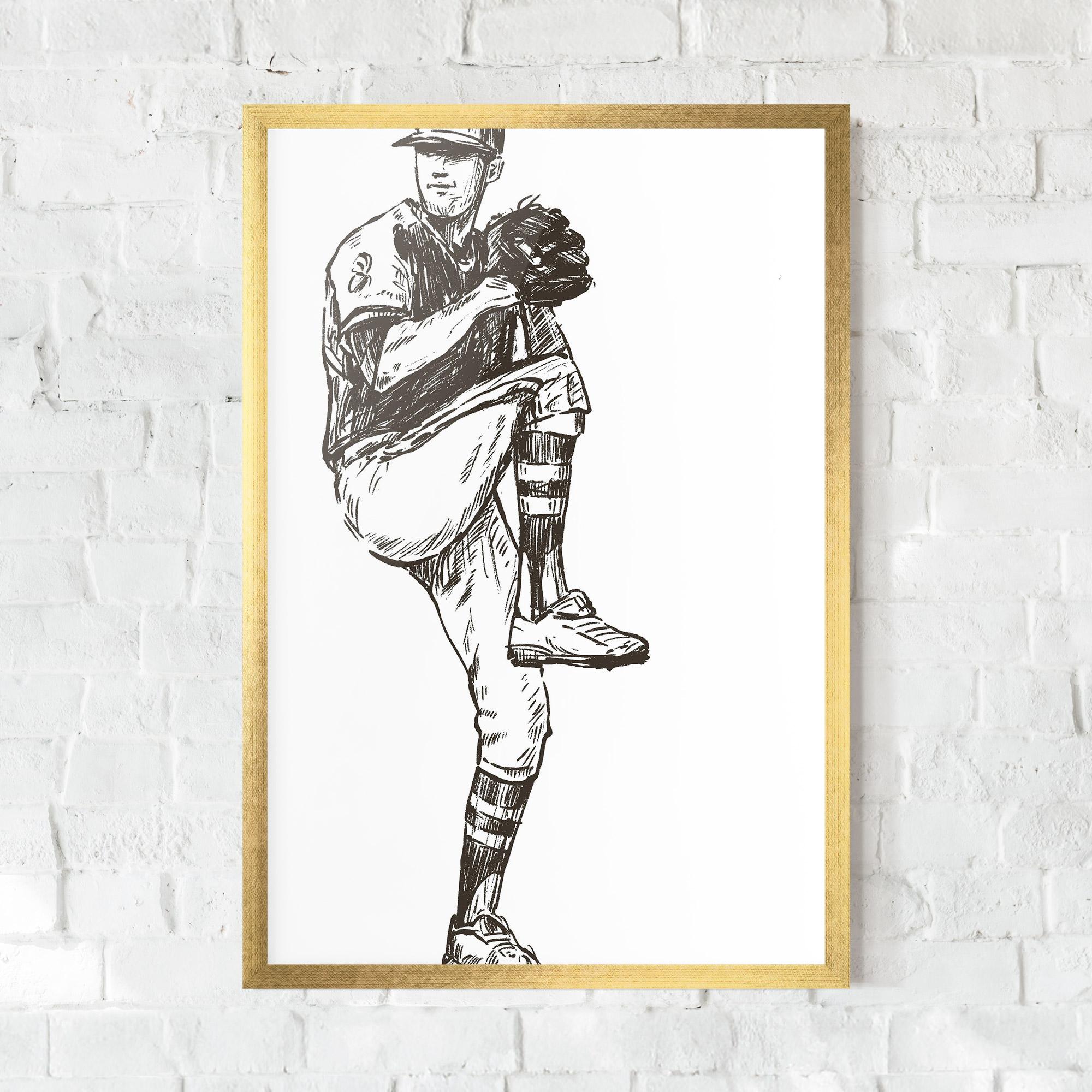 Рамкиран постер Baseball Player Line mockup 0