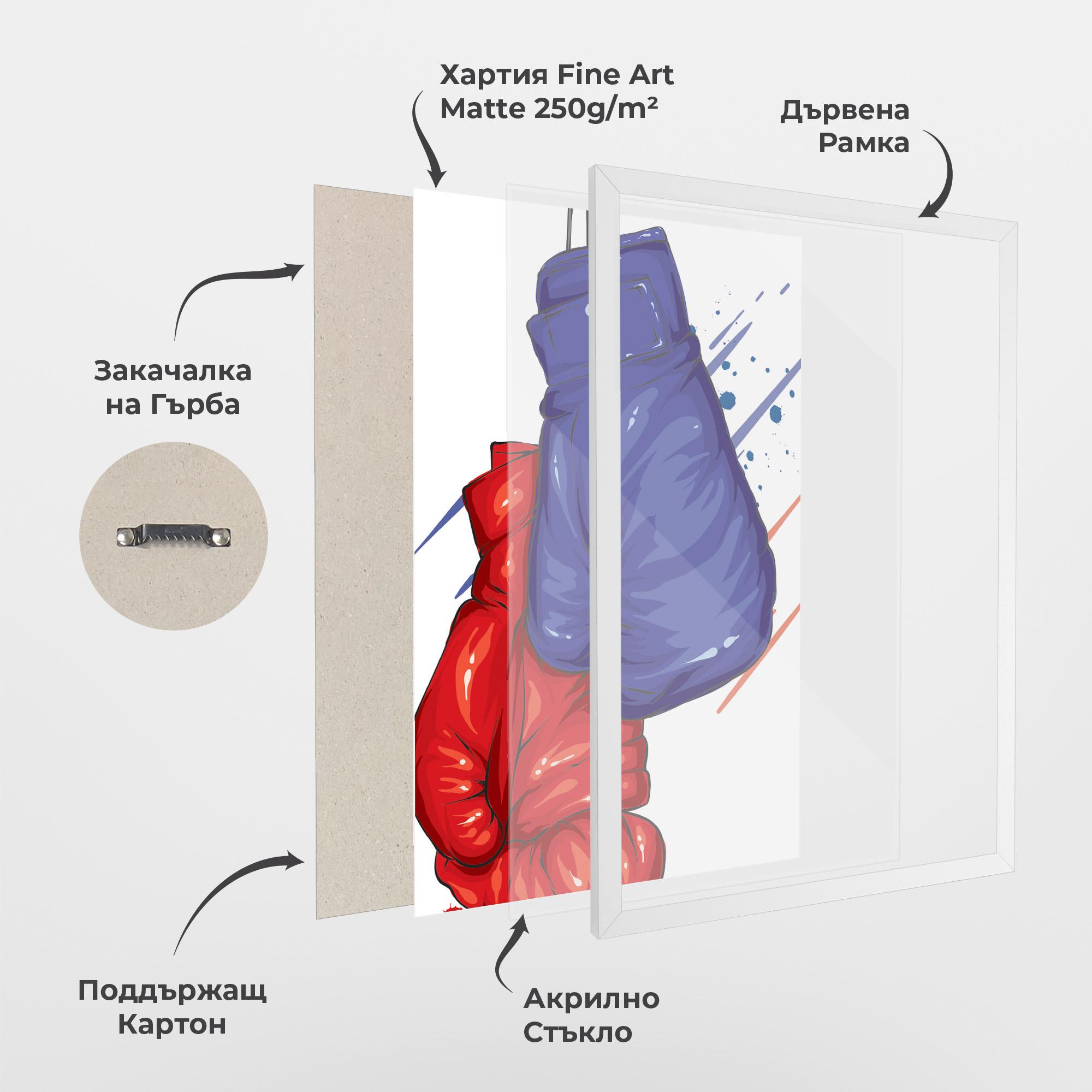 Рамкиран постер Blue Red Gloves mockup 1