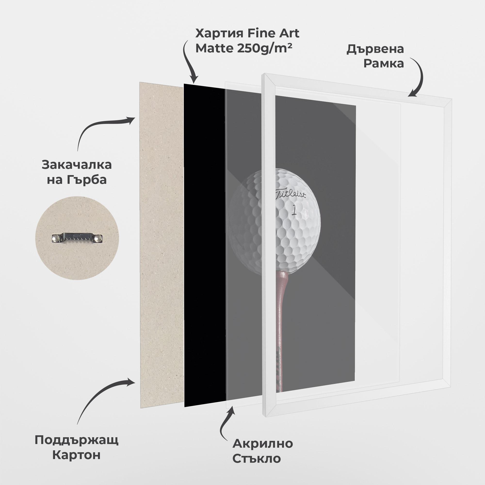 Рамкиран постер White Golf Ball On Black mockup 1