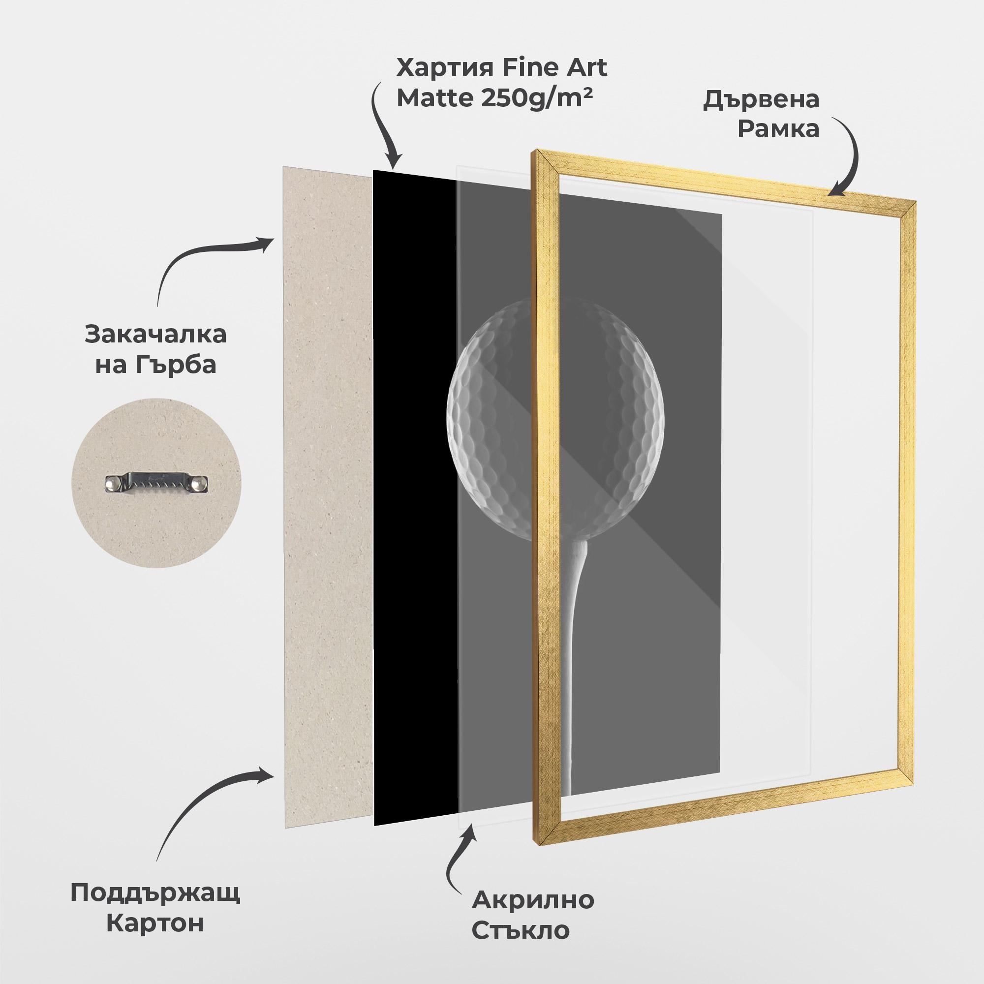 Рамкиран постер Golf Ball Black mockup 1