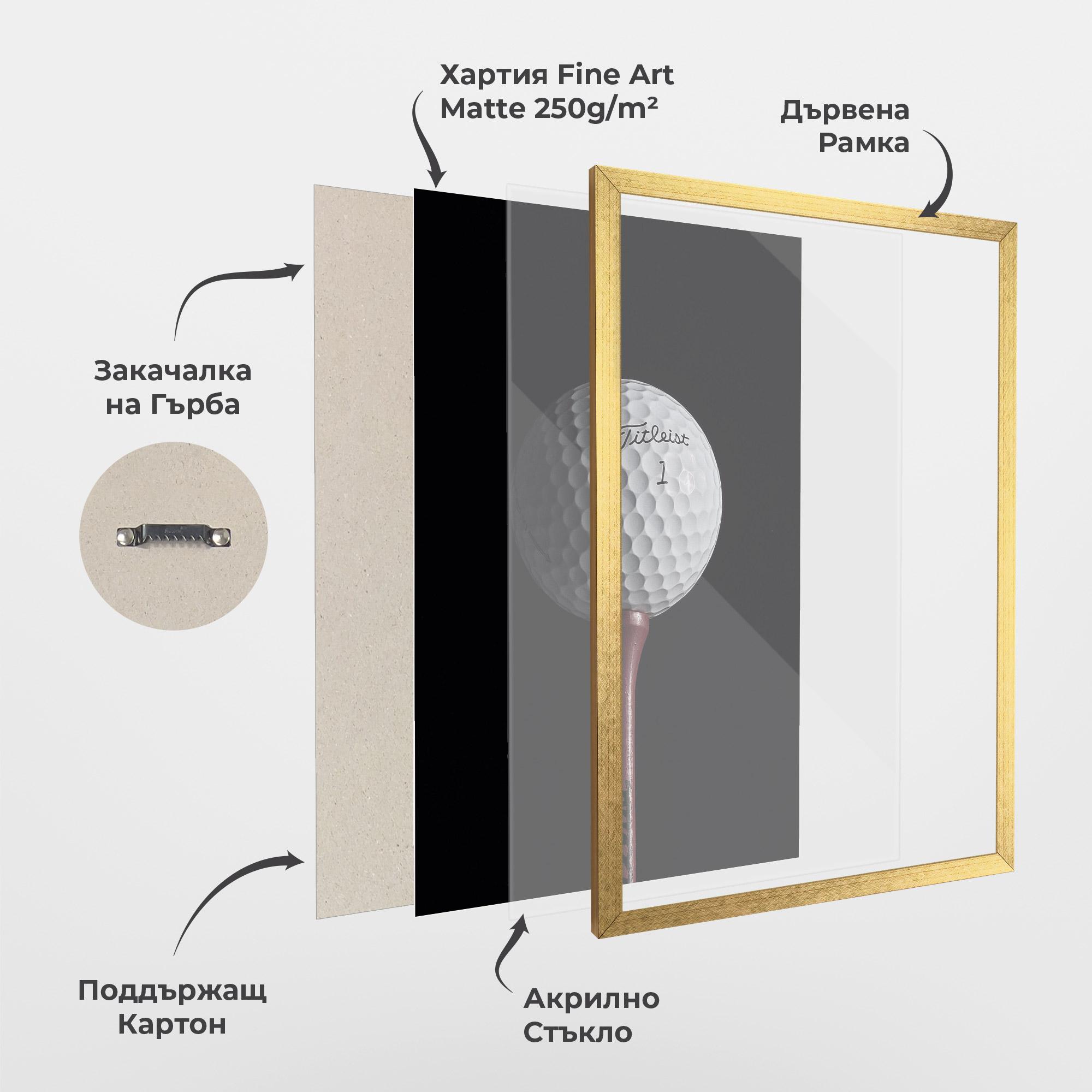 Рамкиран постер White Golf Ball On Black mockup 1