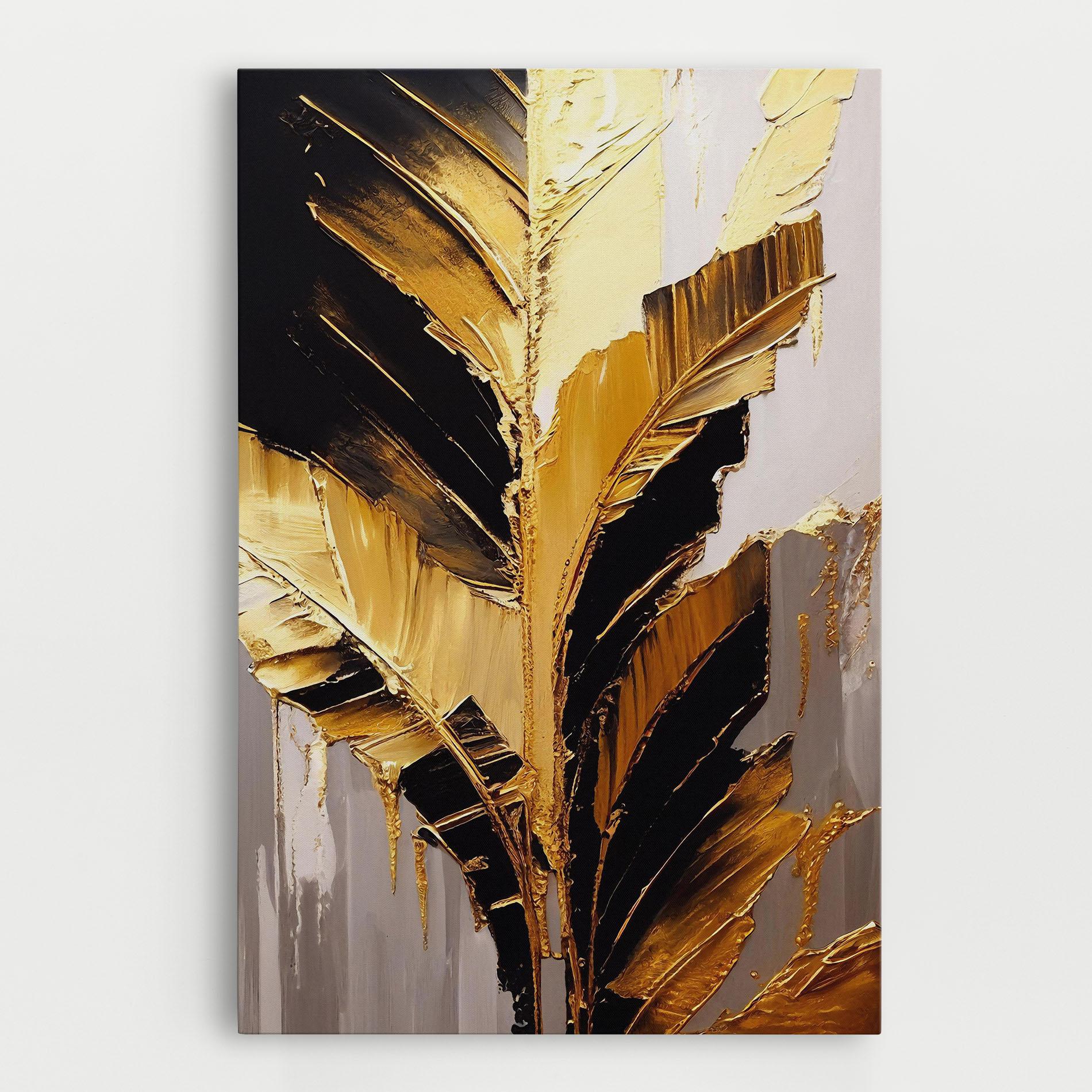 Картина на платно Balck With Gold Leafs mockup 0