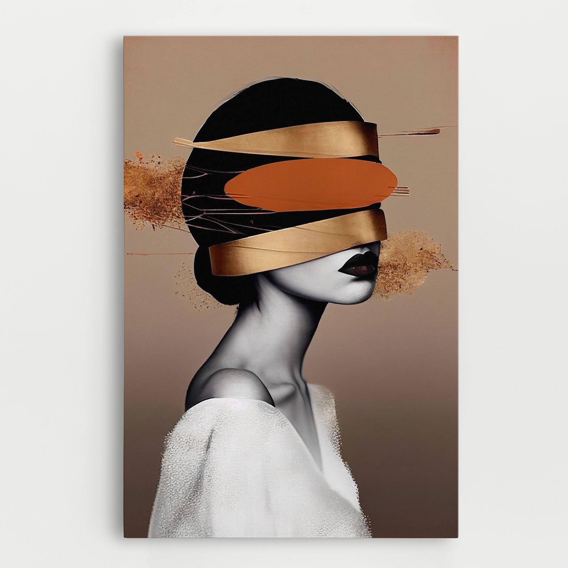 Картина на платно Woman With Gold Lines mockup 0