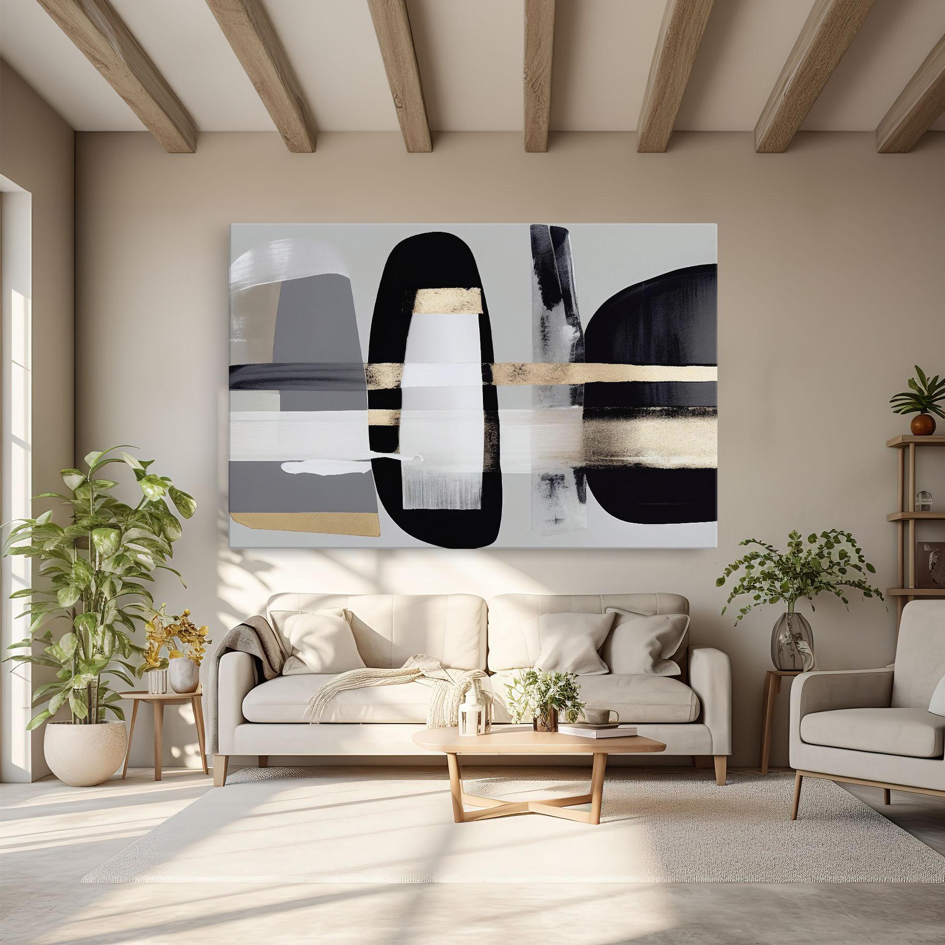 Картина на платно Abstract Gold Painting With Black mockup 6