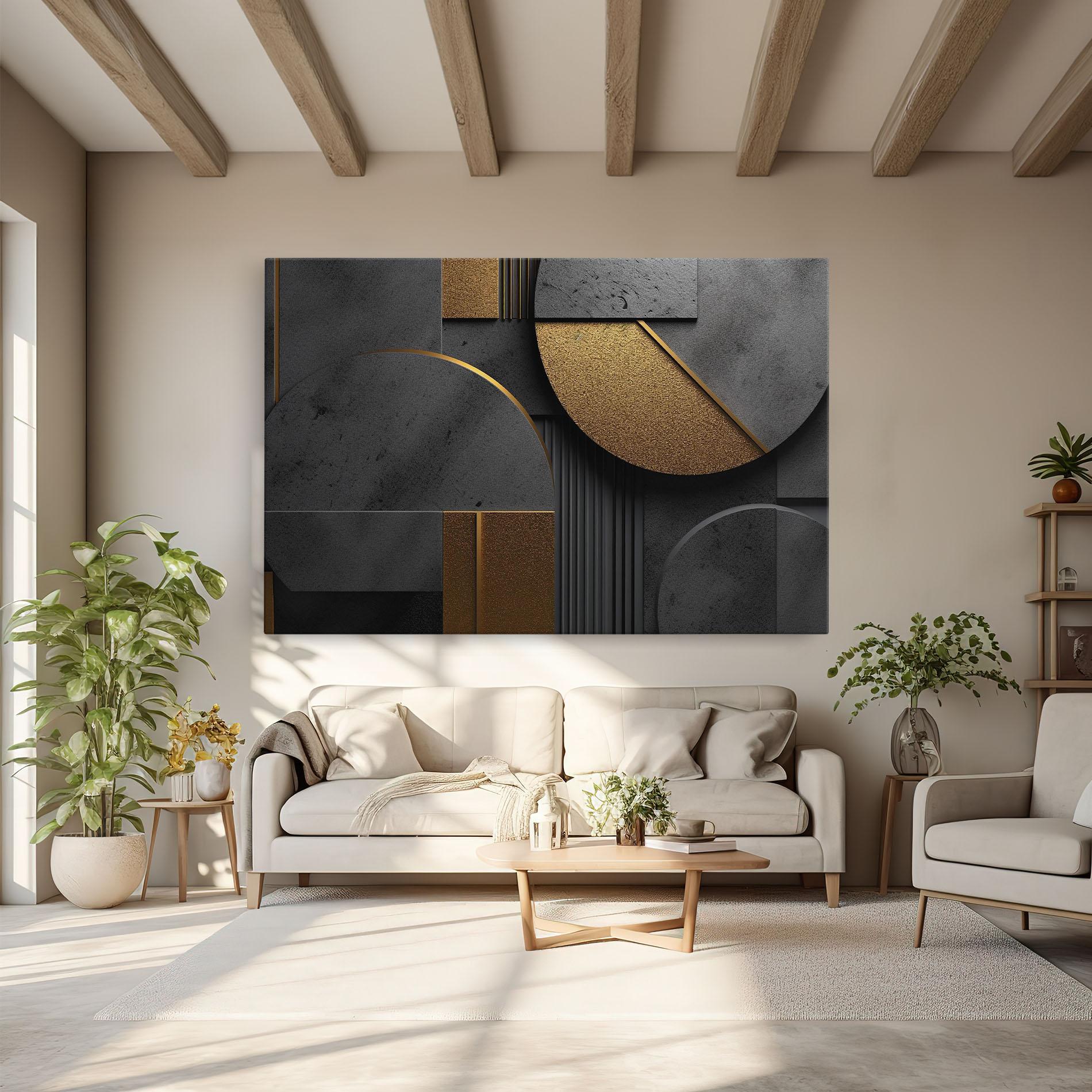 Картина на платно Gold With Grey Circle mockup 6