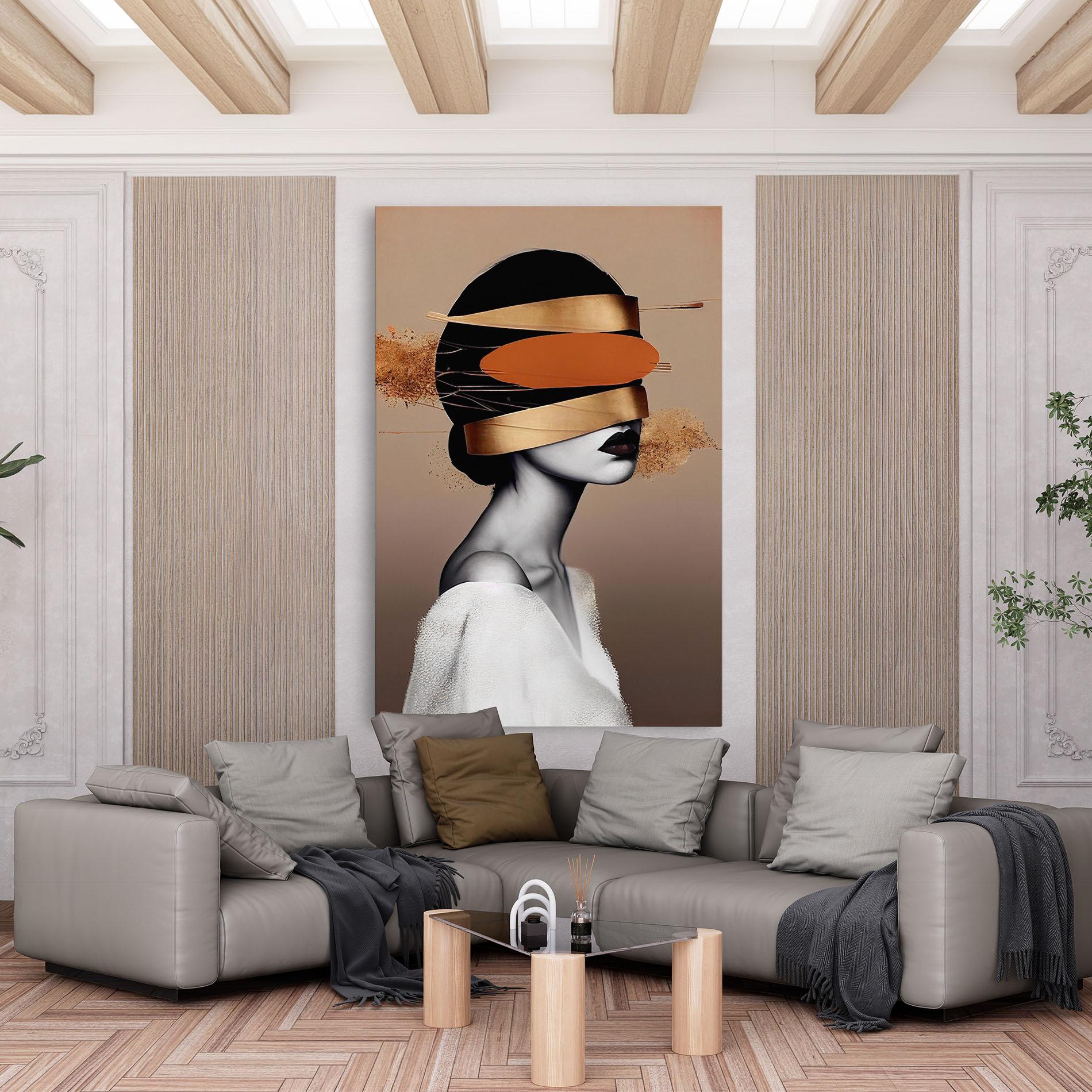 Картина на платно Woman With Gold Lines mockup 6