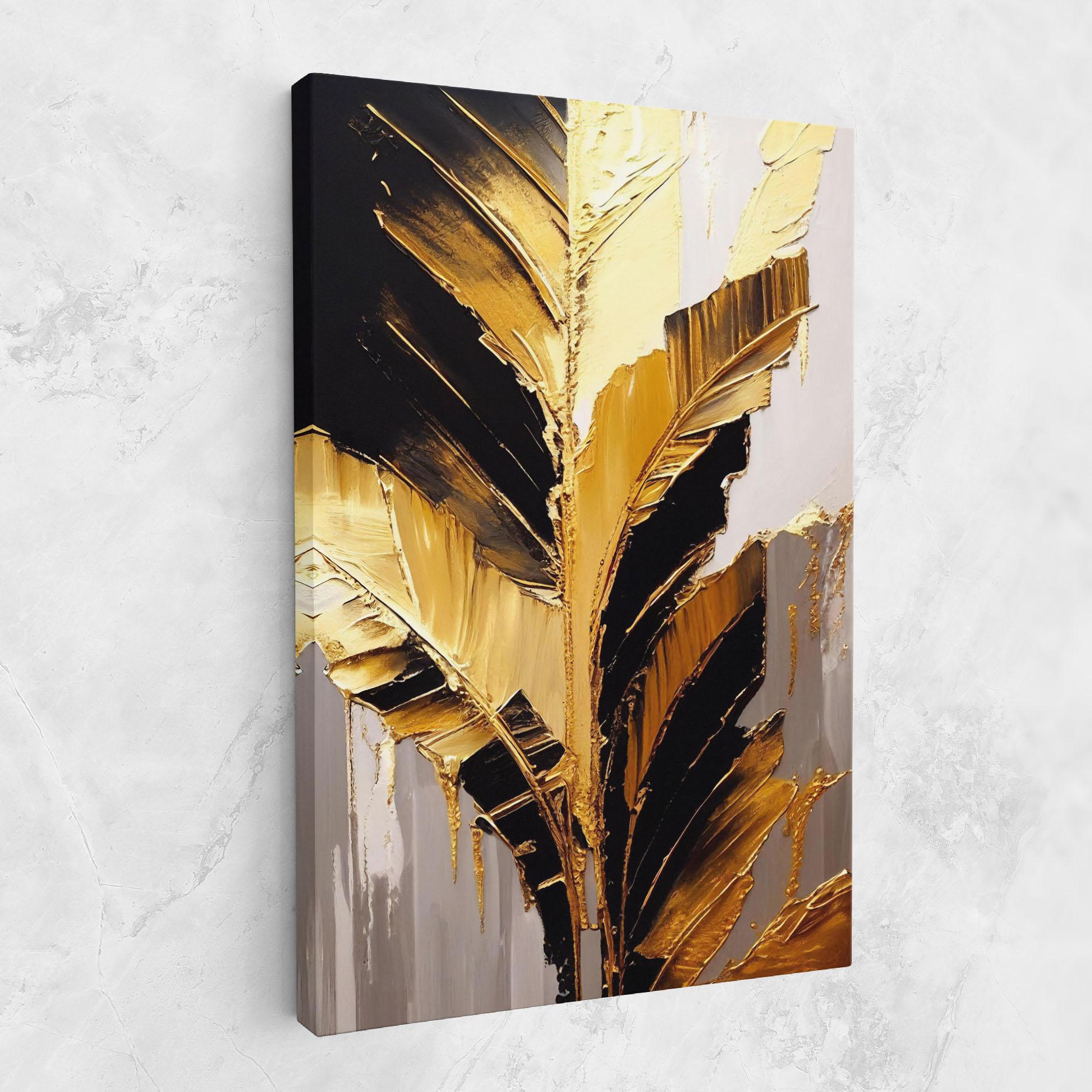Картина на платно Balck With Gold Leafs mockup 1