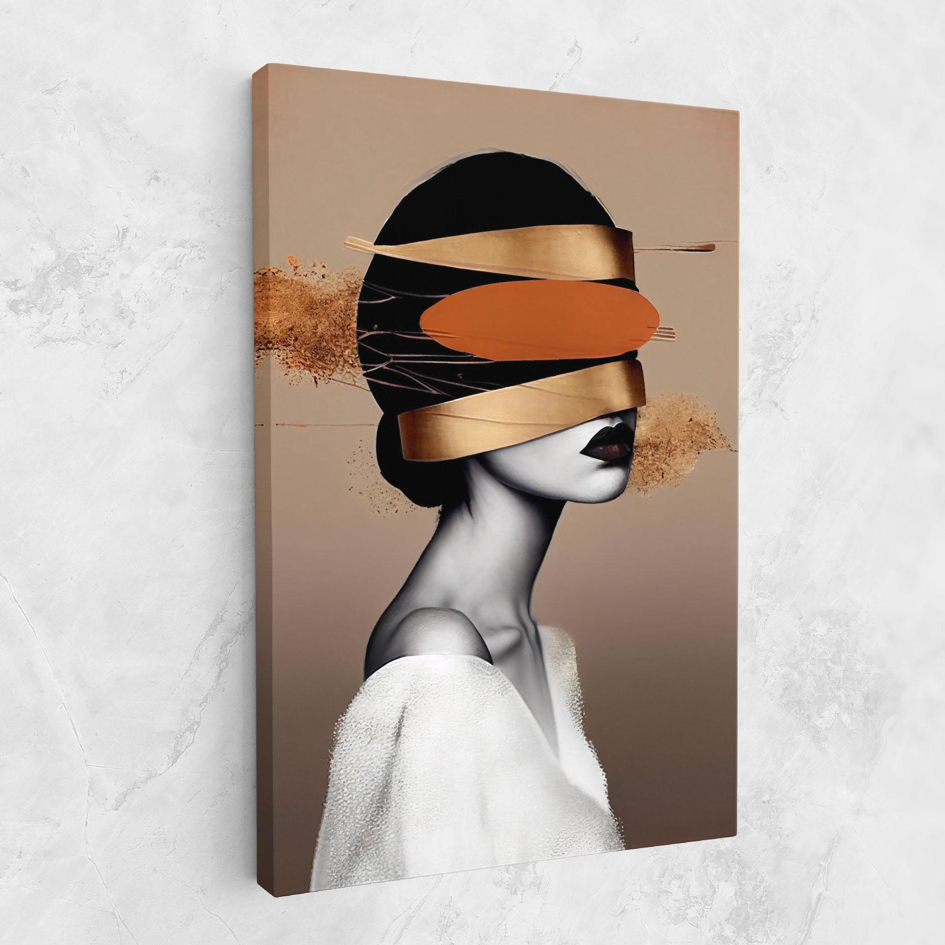 Картина на платно Woman With Gold Lines mockup 1