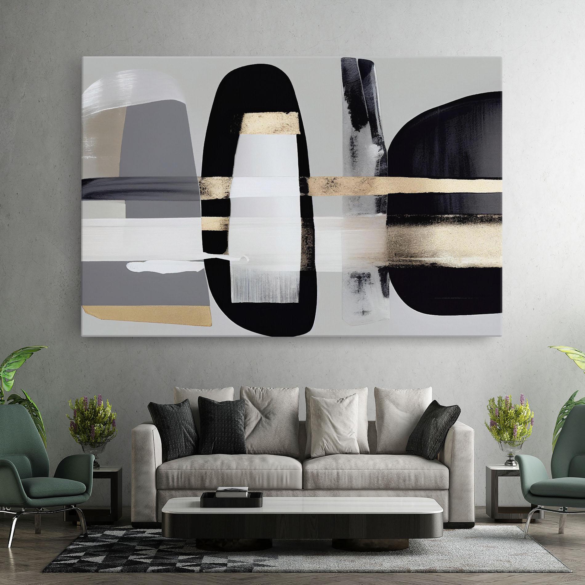 Картина на платно Abstract Gold Painting With Black mockup 7