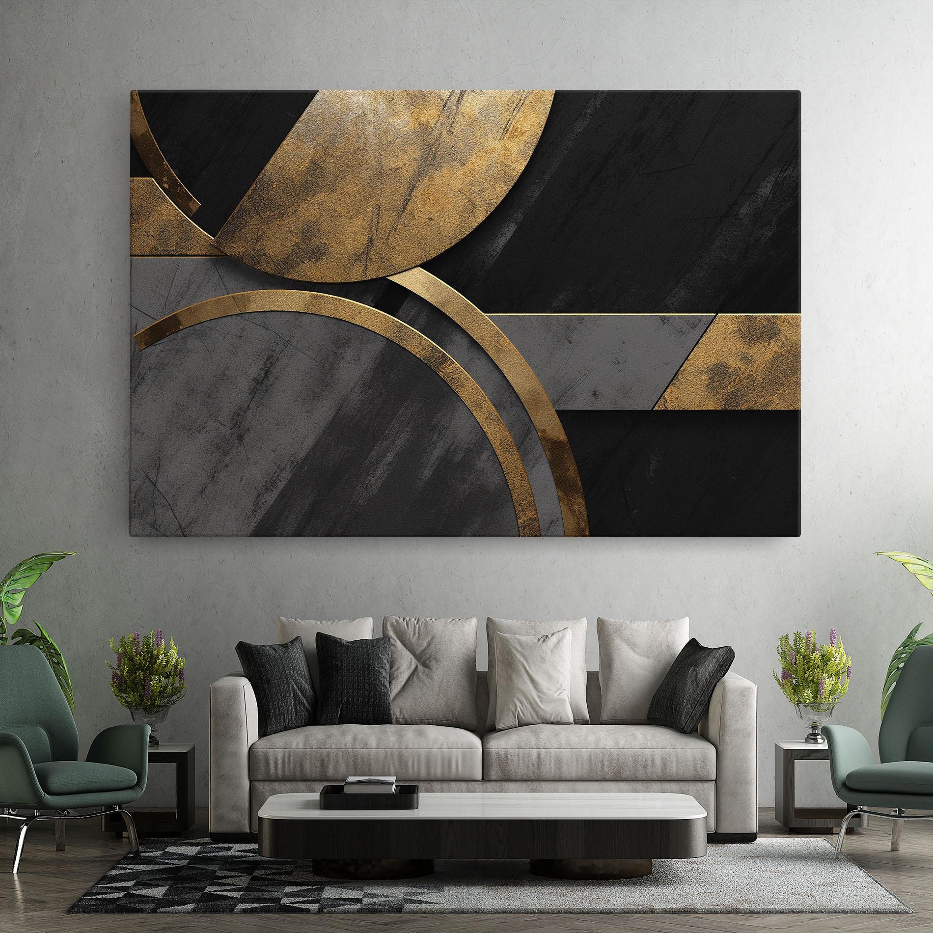 Картина на платно Grey With Gold Painting mockup 7