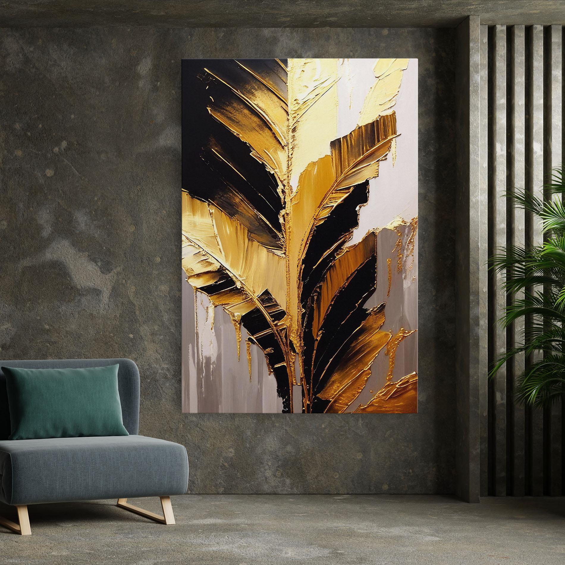 Картина на платно Balck With Gold Leafs mockup 7