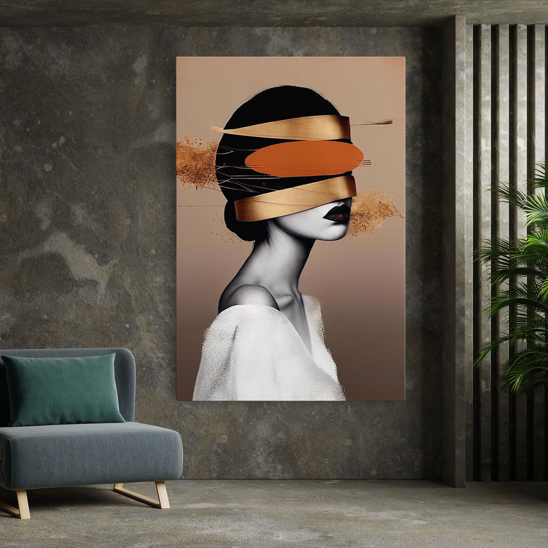 Картина на платно Woman With Gold Lines mockup 7