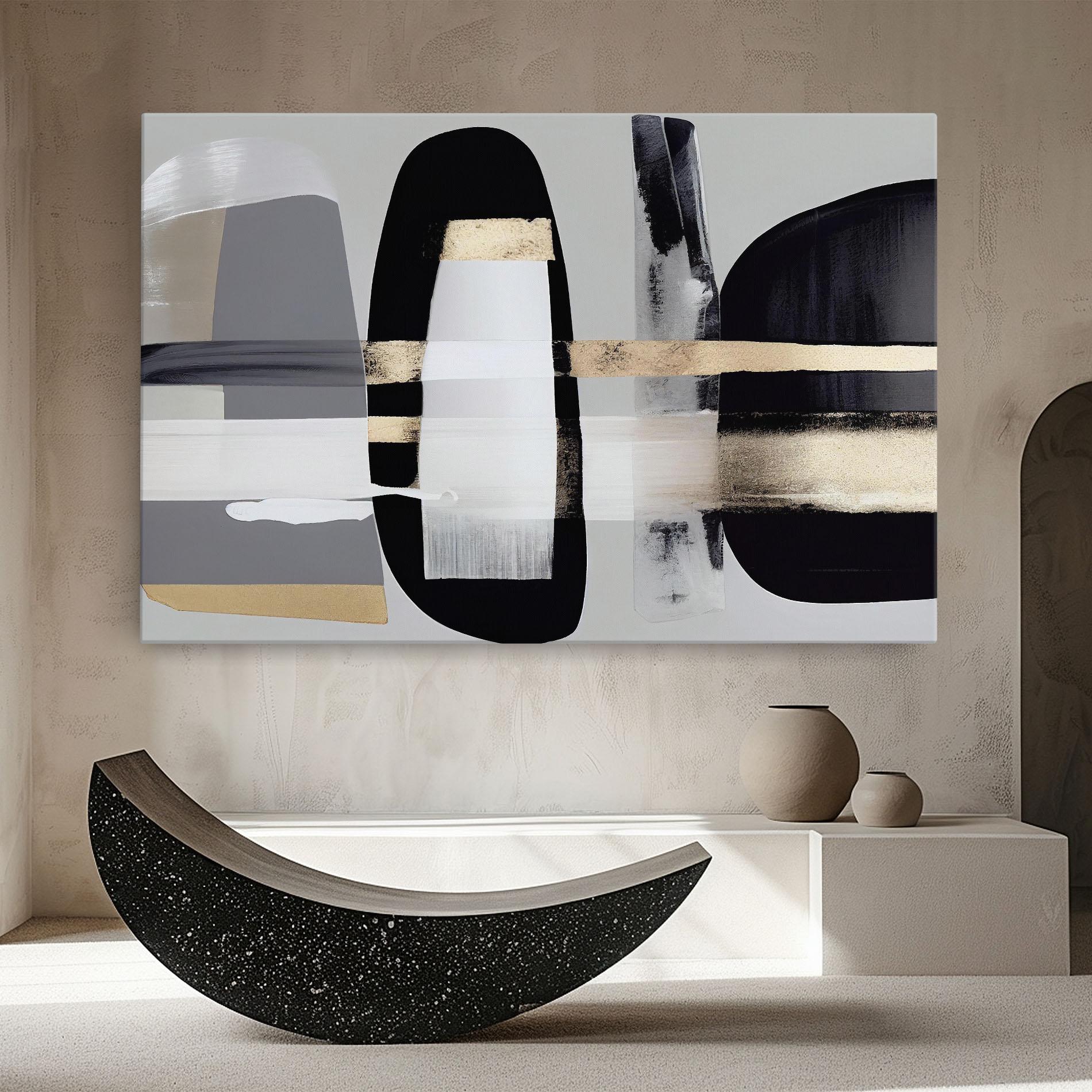 Картина на платно Abstract Gold Painting With Black mockup 8