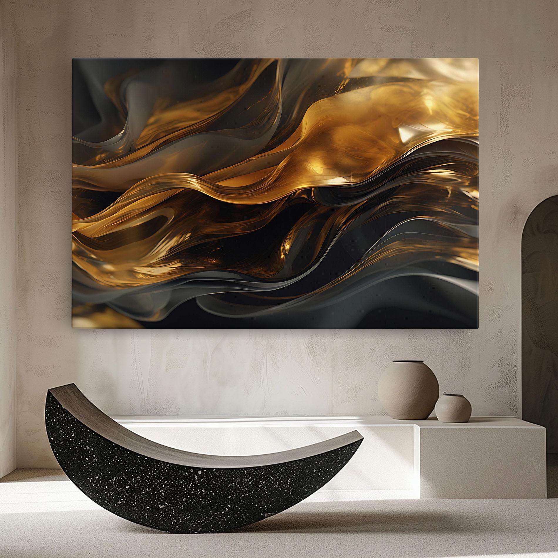 Картина на платно Gold With Black Wave mockup 8