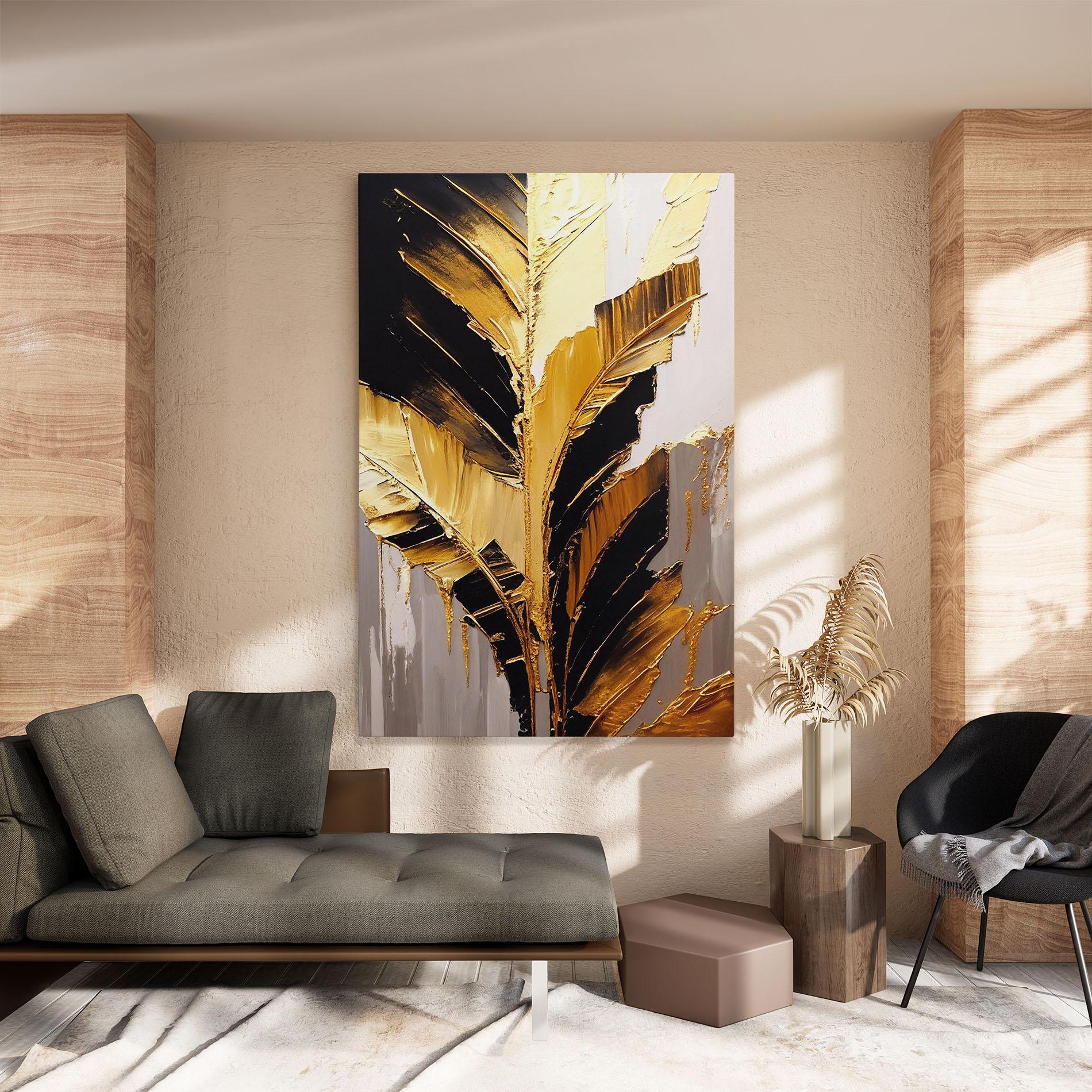 Картина на платно Balck With Gold Leafs mockup 8