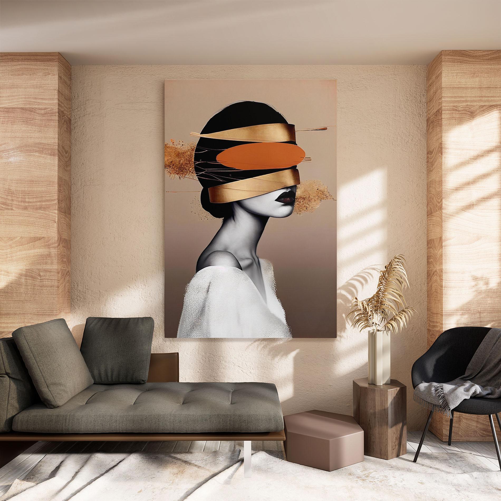 Картина на платно Woman With Gold Lines mockup 8