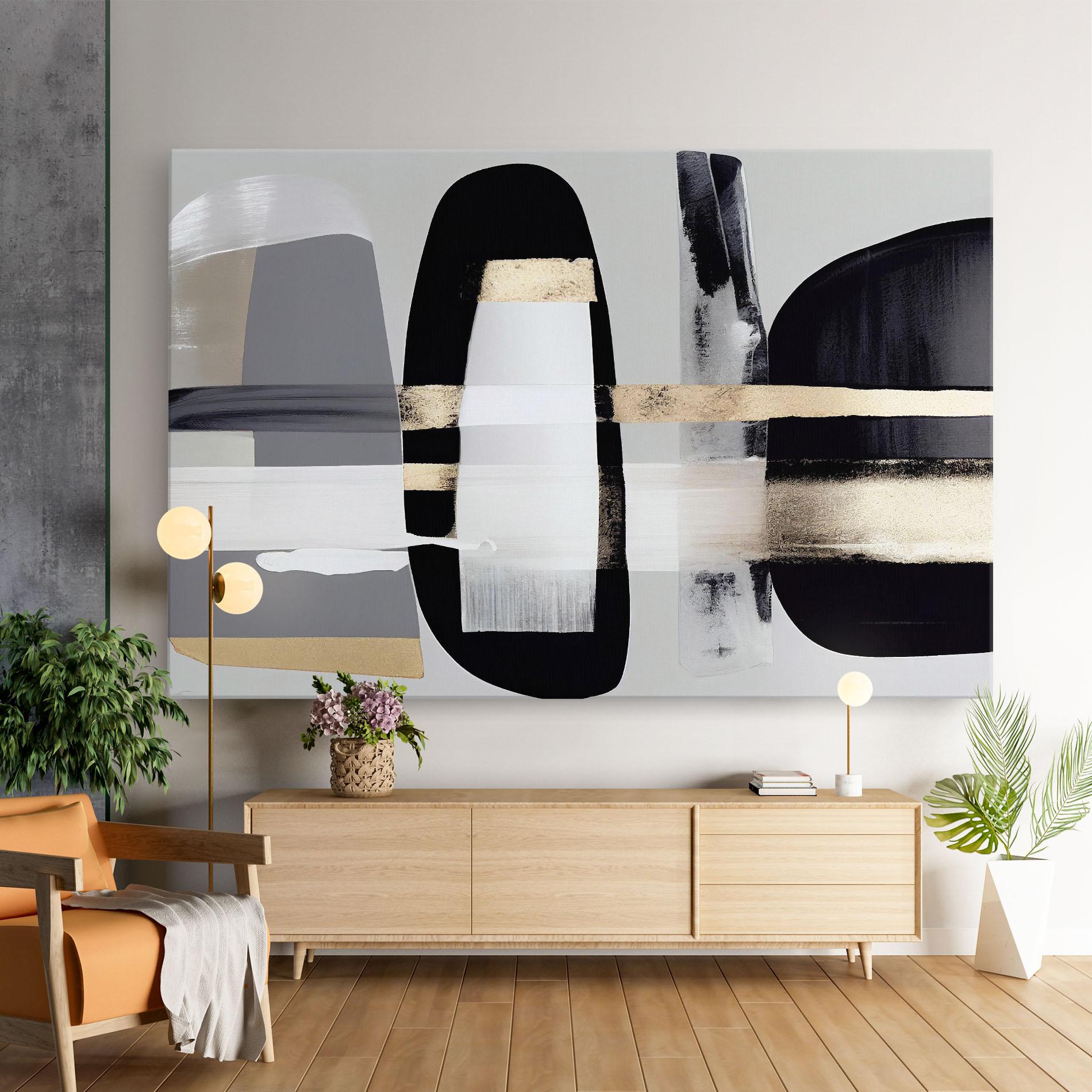Картина на платно Abstract Gold Painting With Black mockup 9