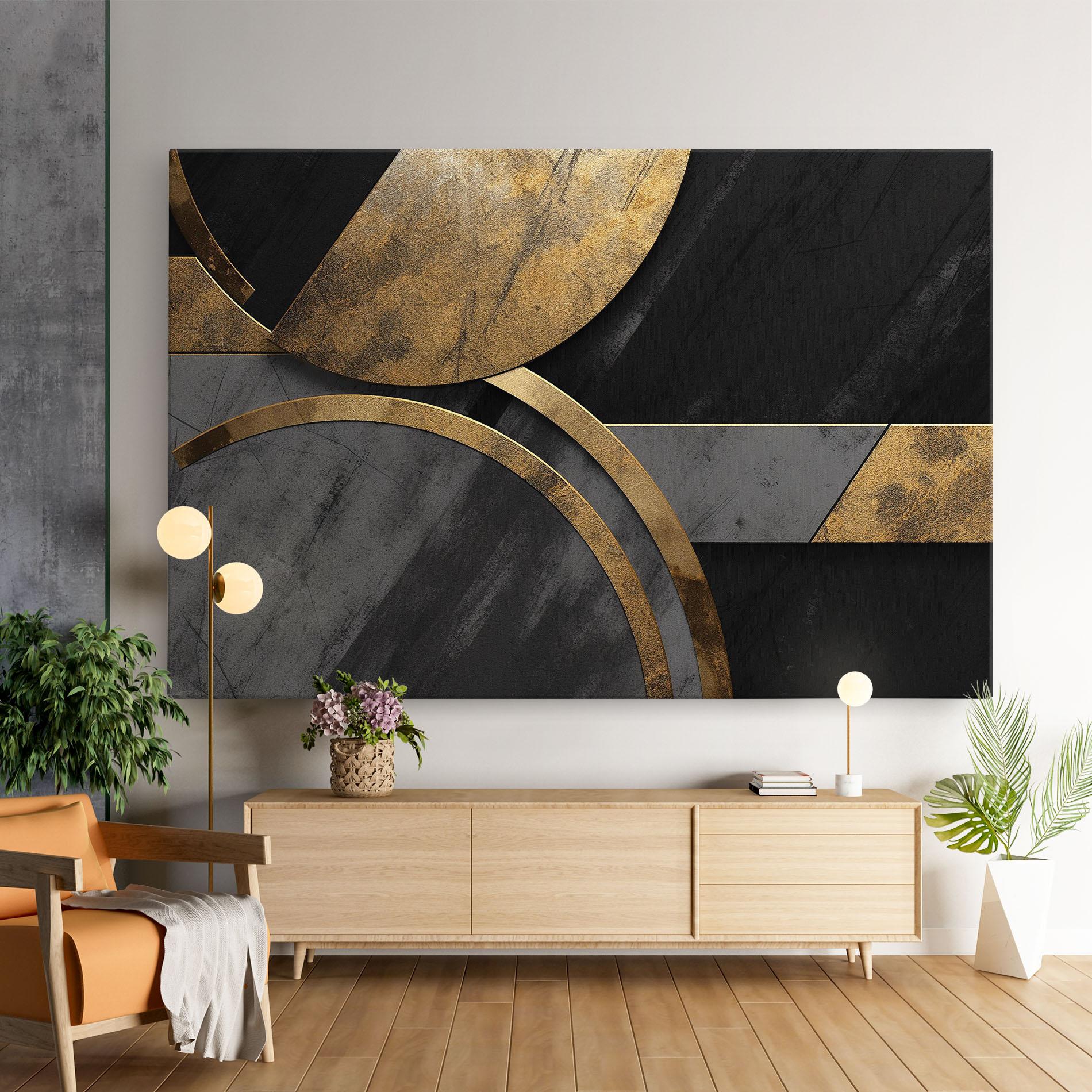 Картина на платно Grey With Gold Painting mockup 9