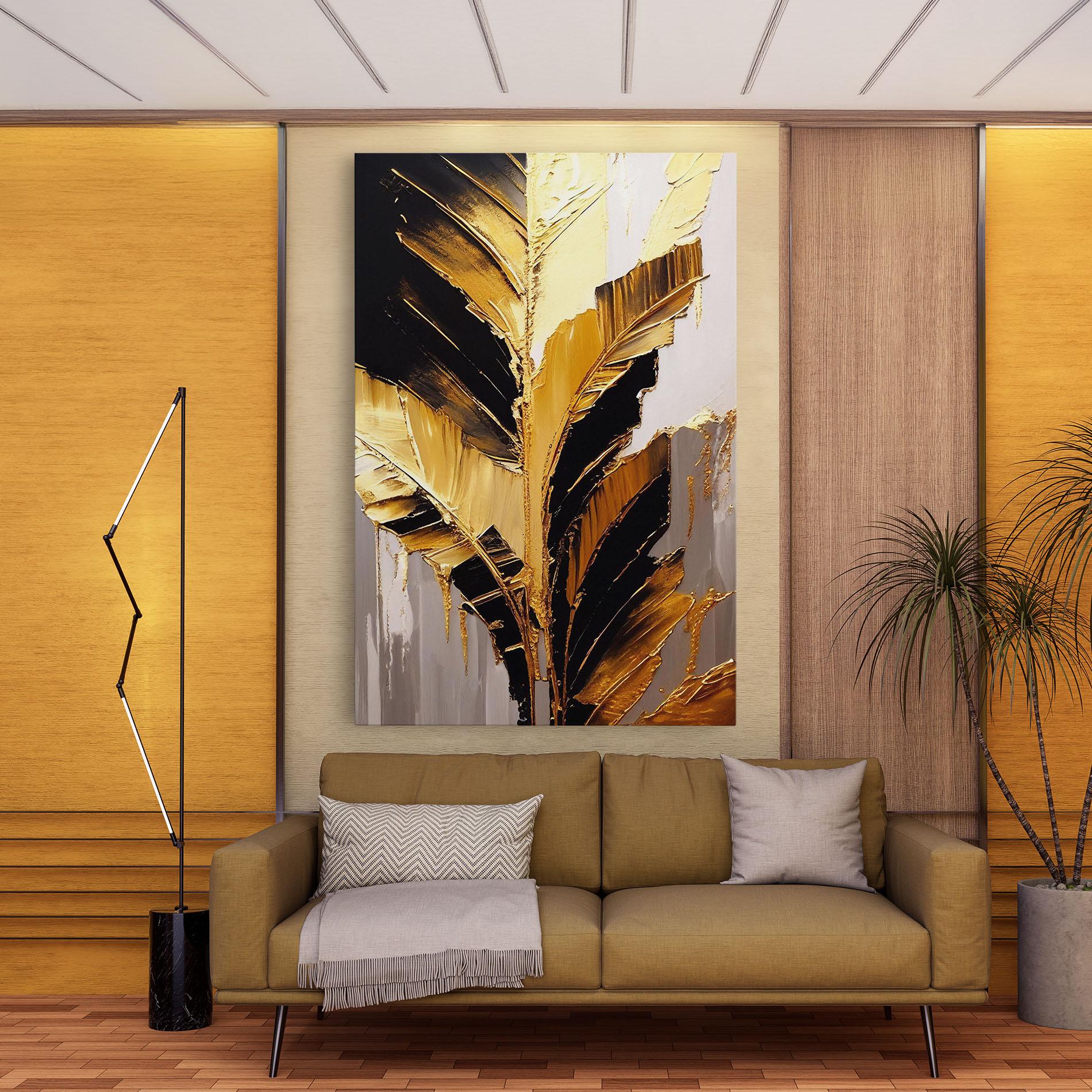 Картина на платно Balck With Gold Leafs mockup 9