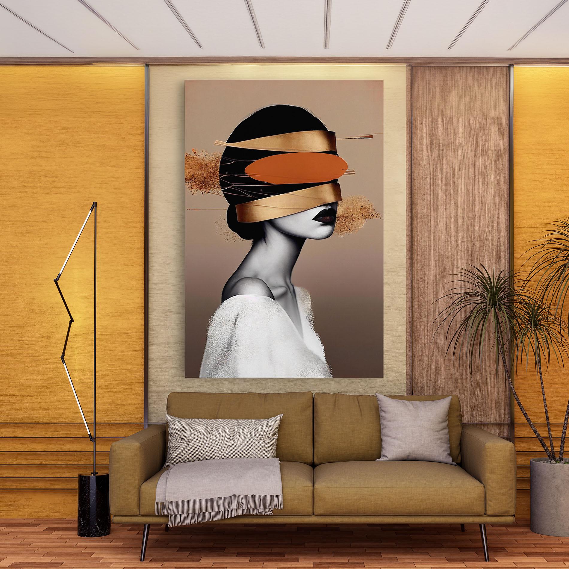 Картина на платно Woman With Gold Lines mockup 9