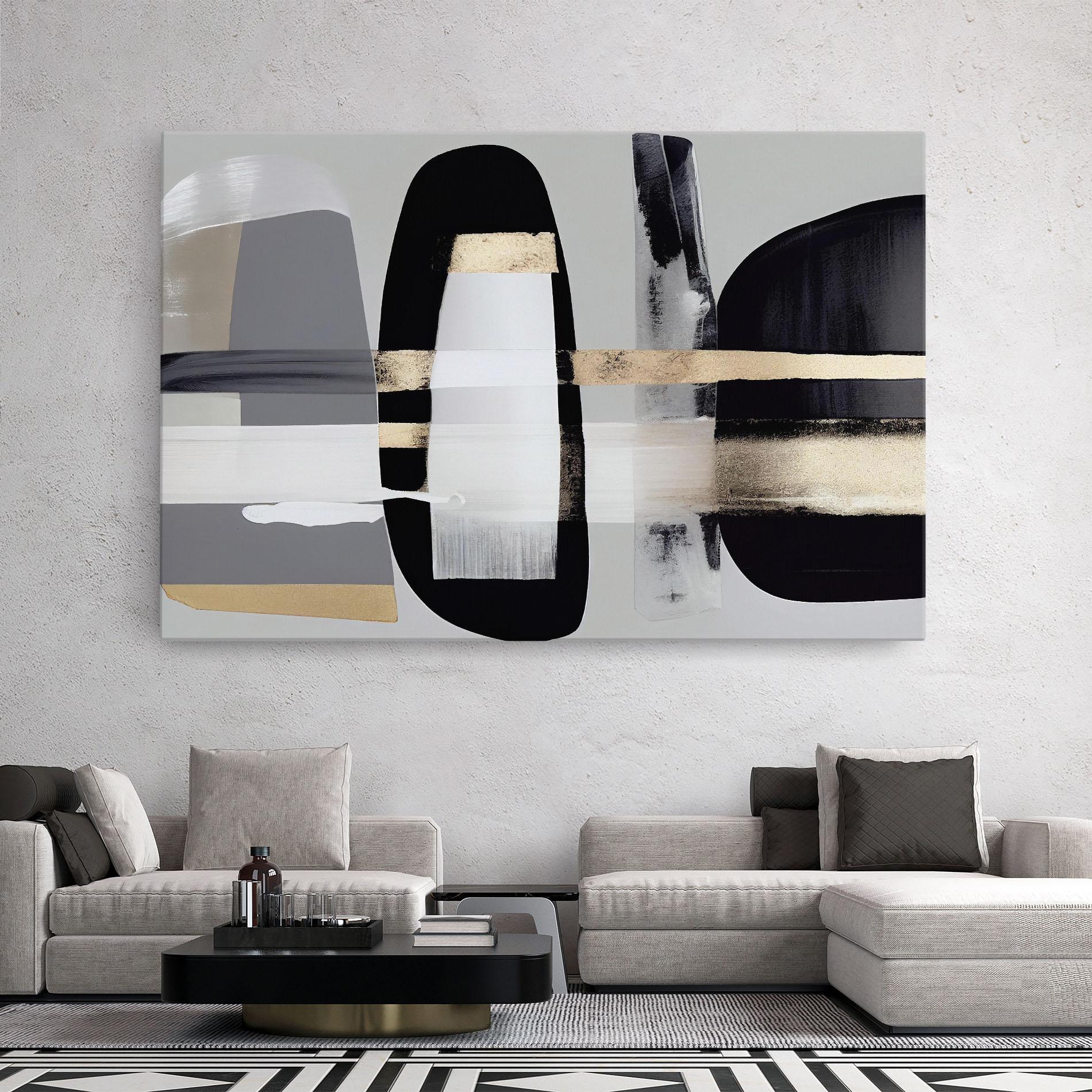 Картина на платно Abstract Gold Painting With Black mockup 2