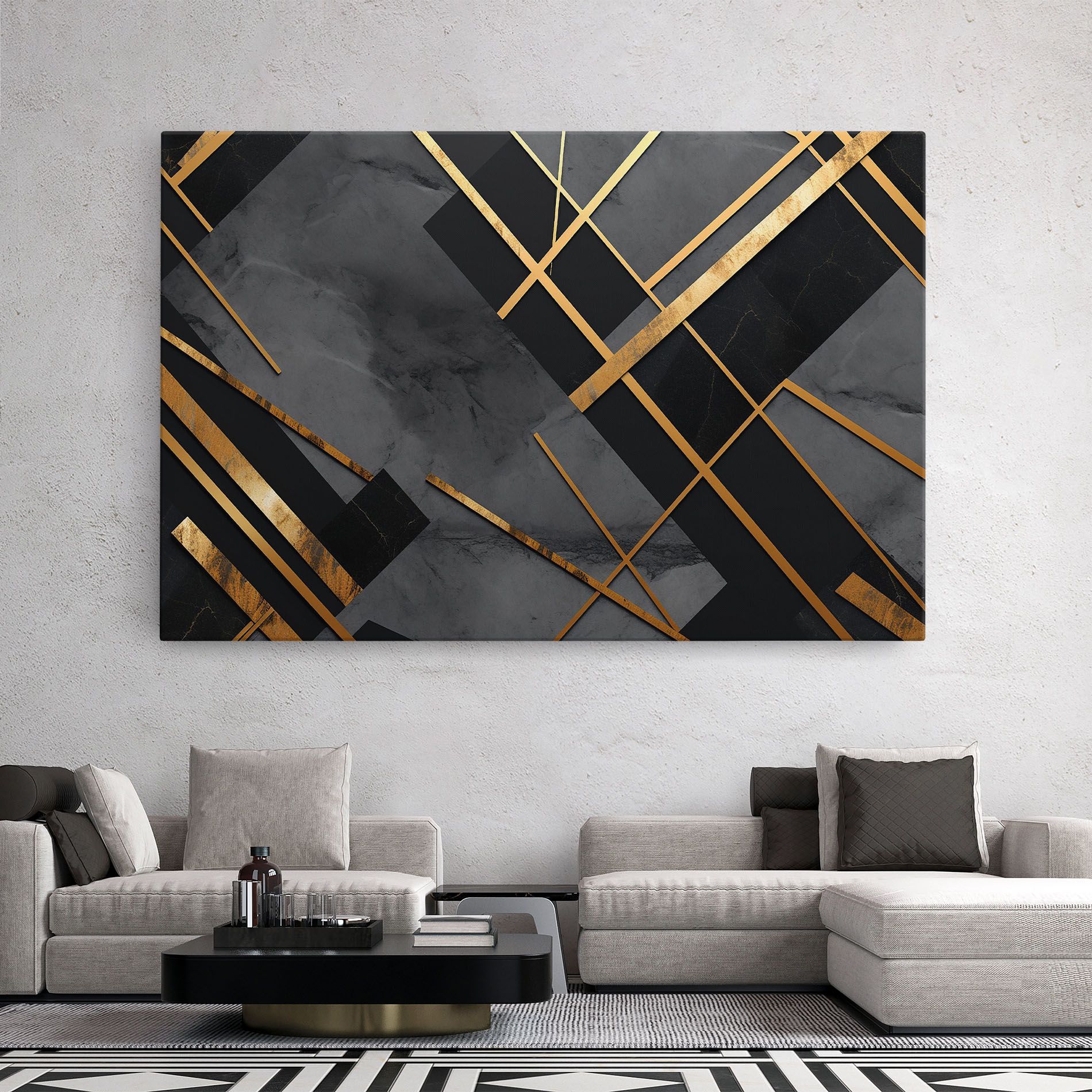 Grey Painting With Gold Lines mockup 2