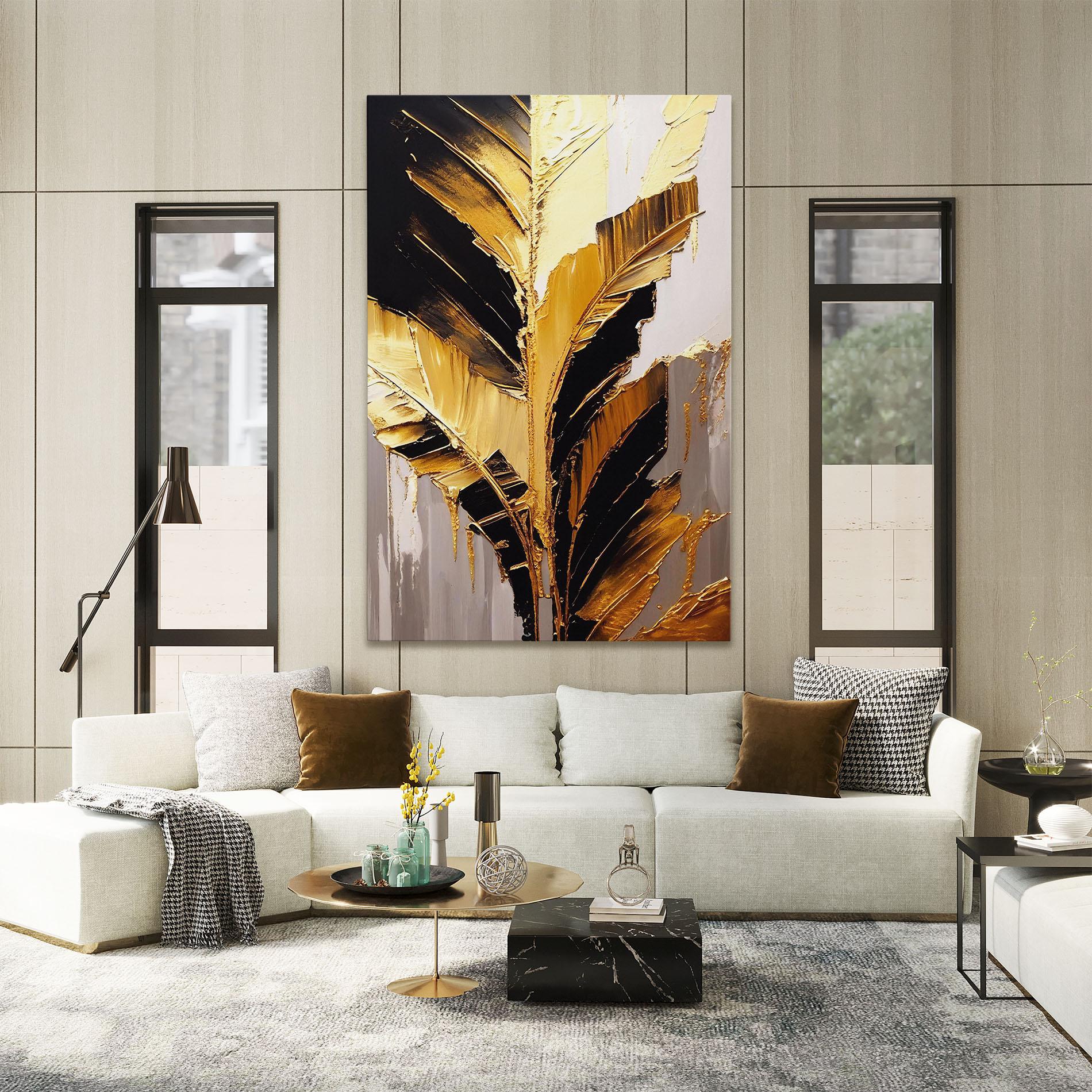 Картина на платно Balck With Gold Leafs mockup 2