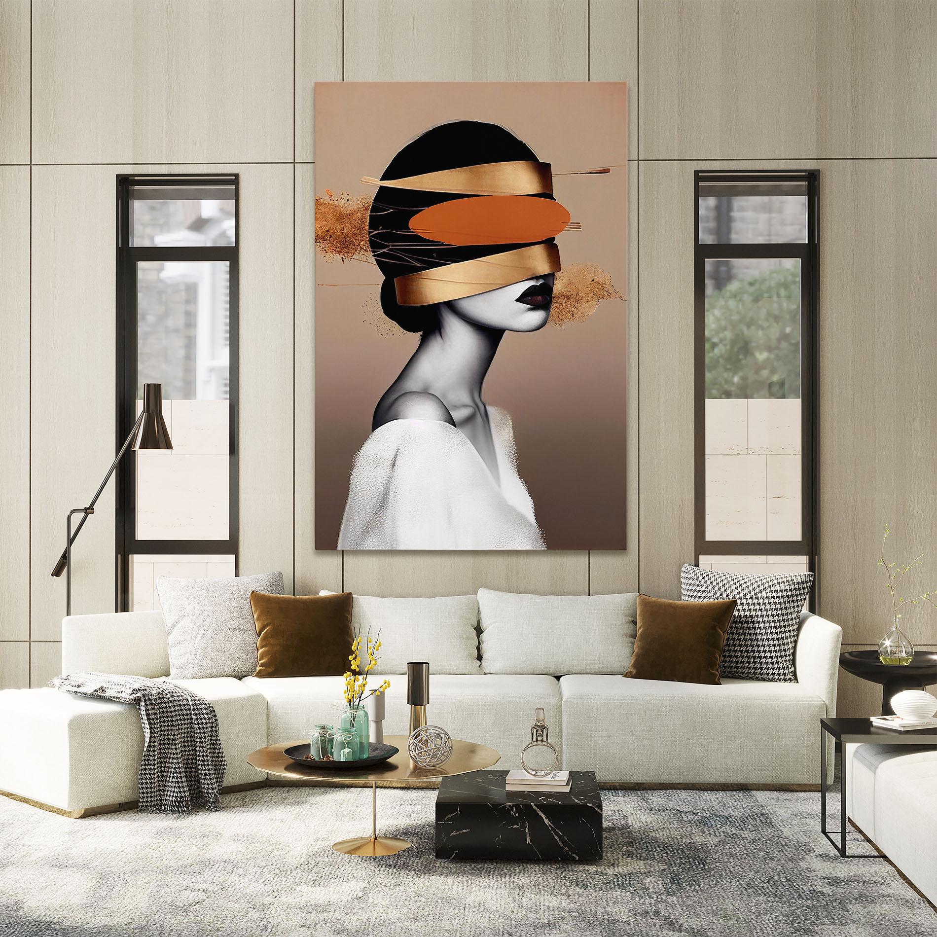 Картина на платно Woman With Gold Lines mockup 2