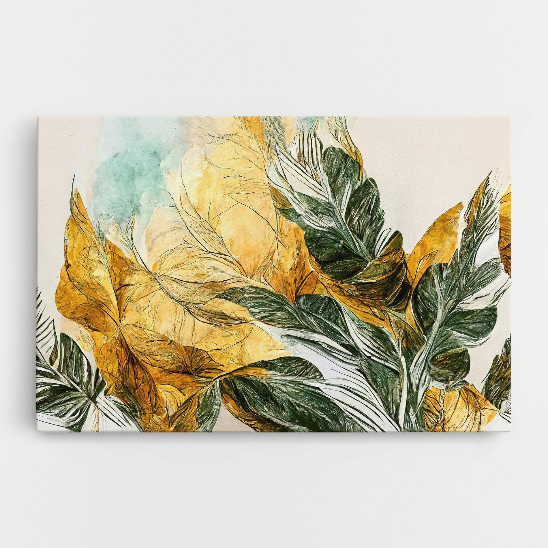 Картина на платно Gold And Green Leafes mockup 0