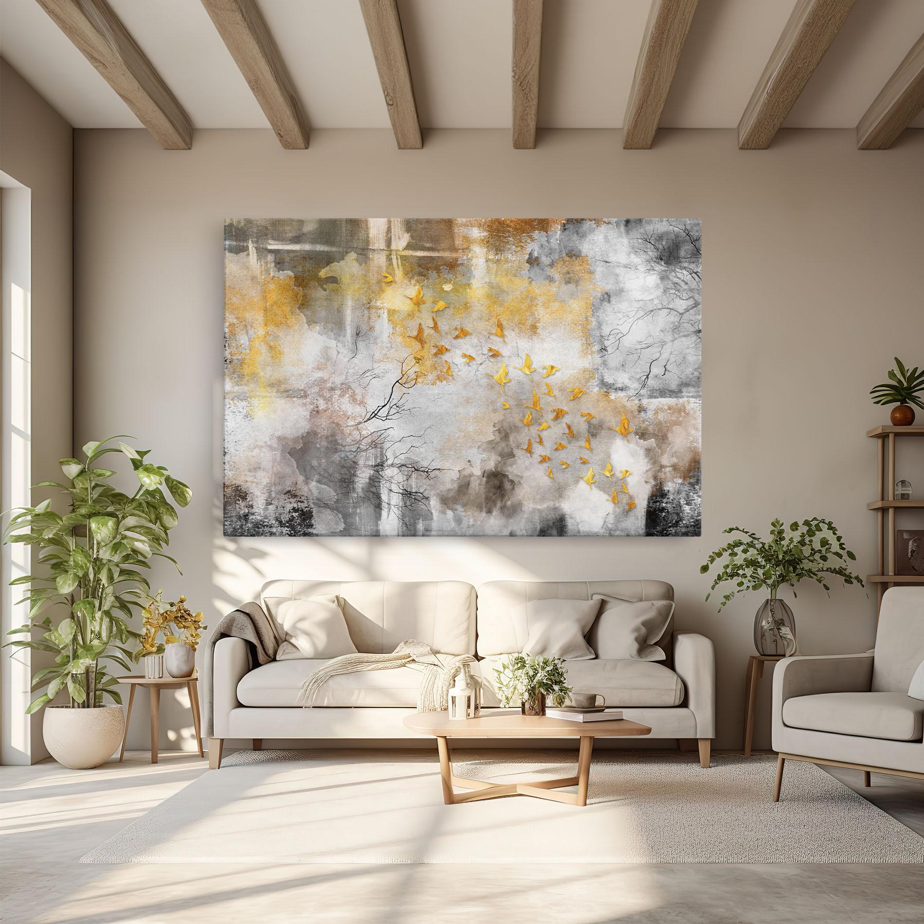 Картина на платно Gold Birds Flying mockup 6