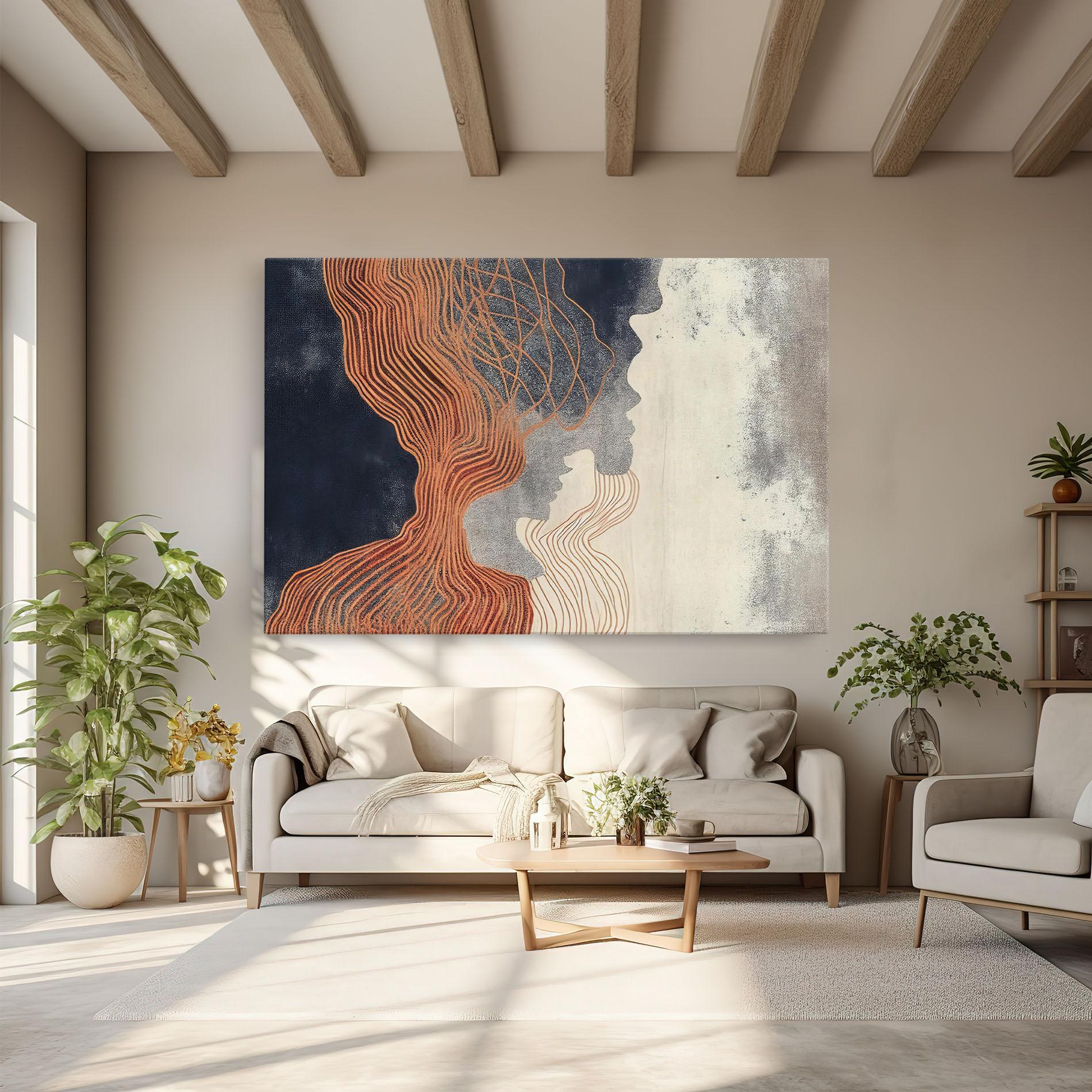 Картина на платно Orange Lines On Blue mockup 6