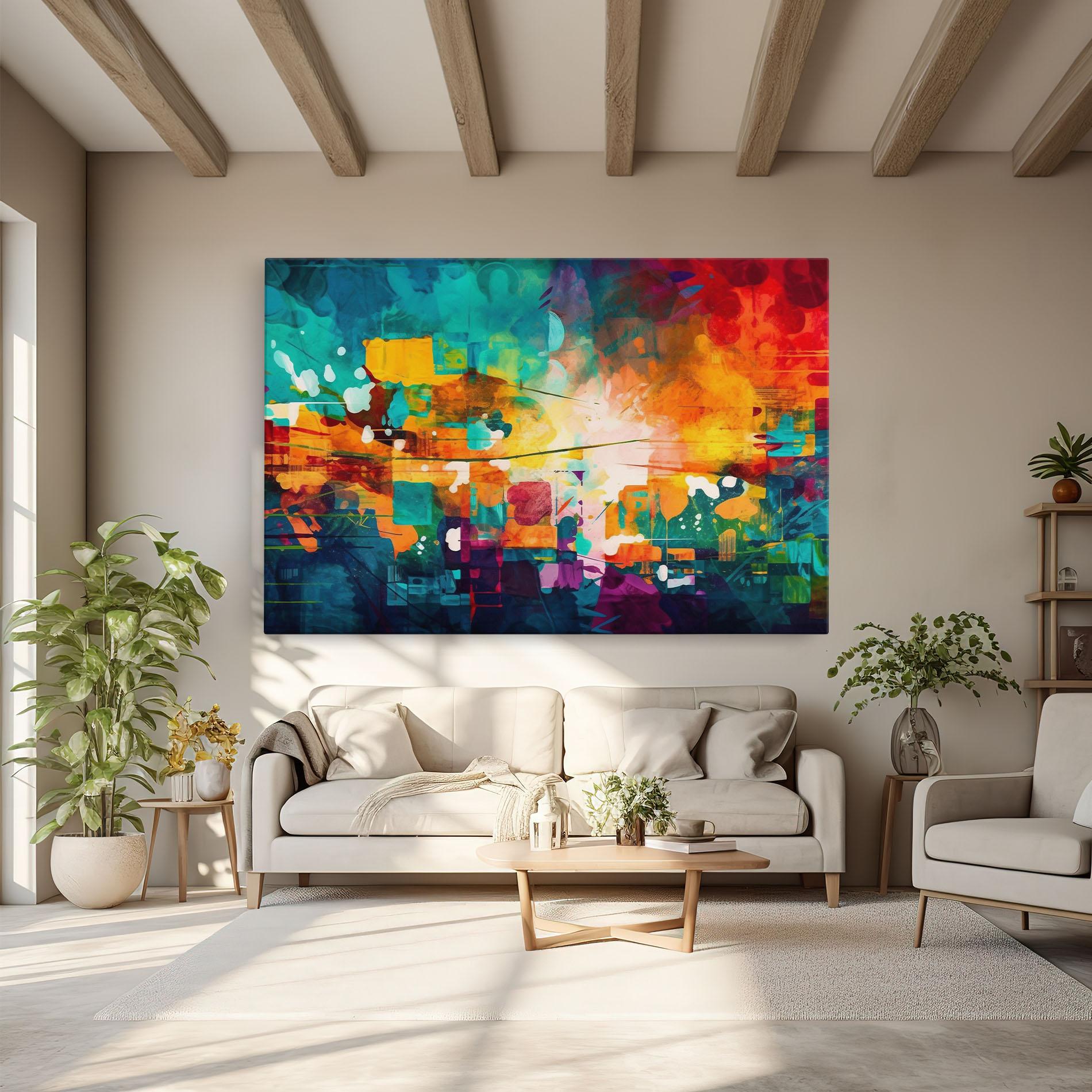 Картина на платно Vibrant Colors On Blue Background mockup 6