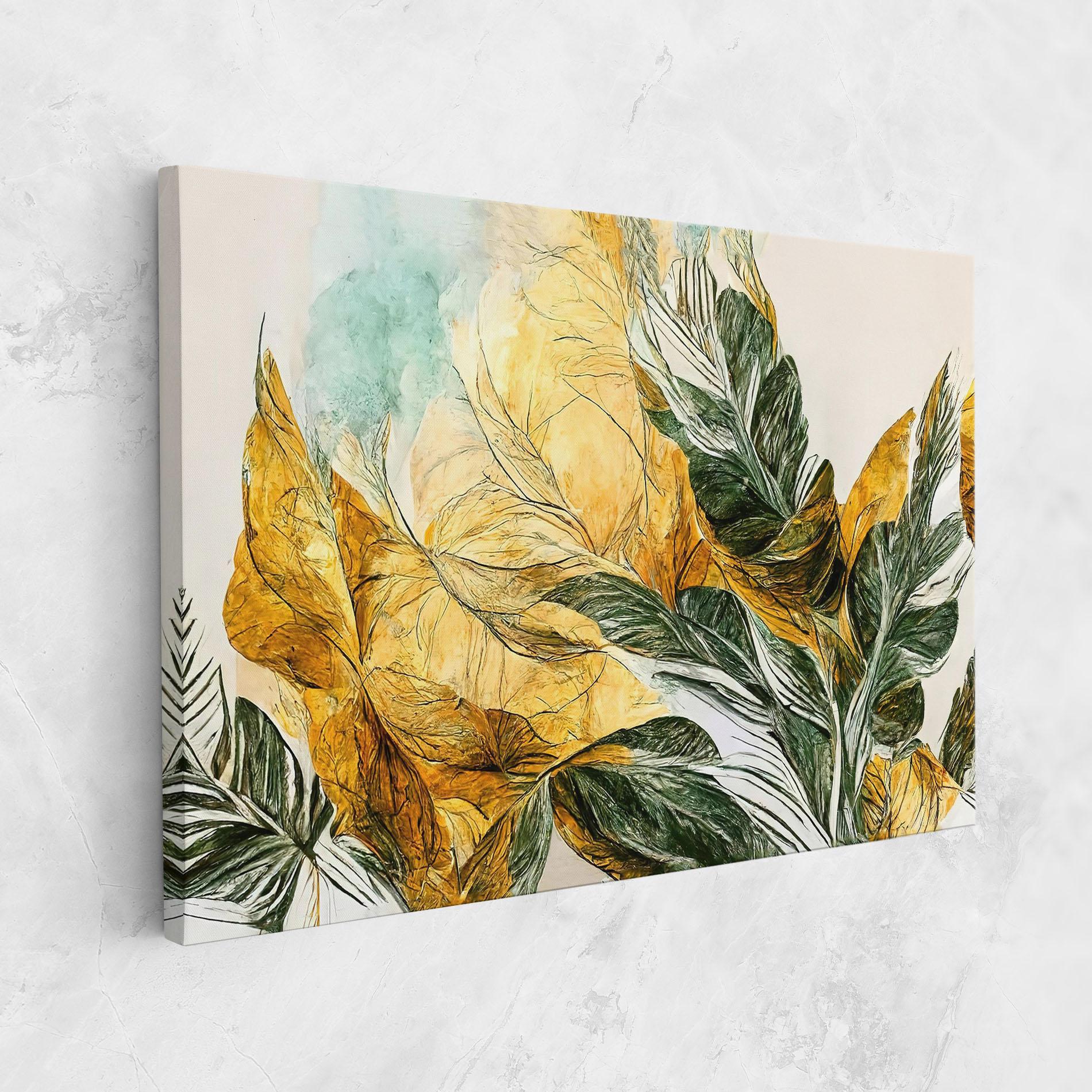 Картина на платно Gold And Green Leafes mockup 1