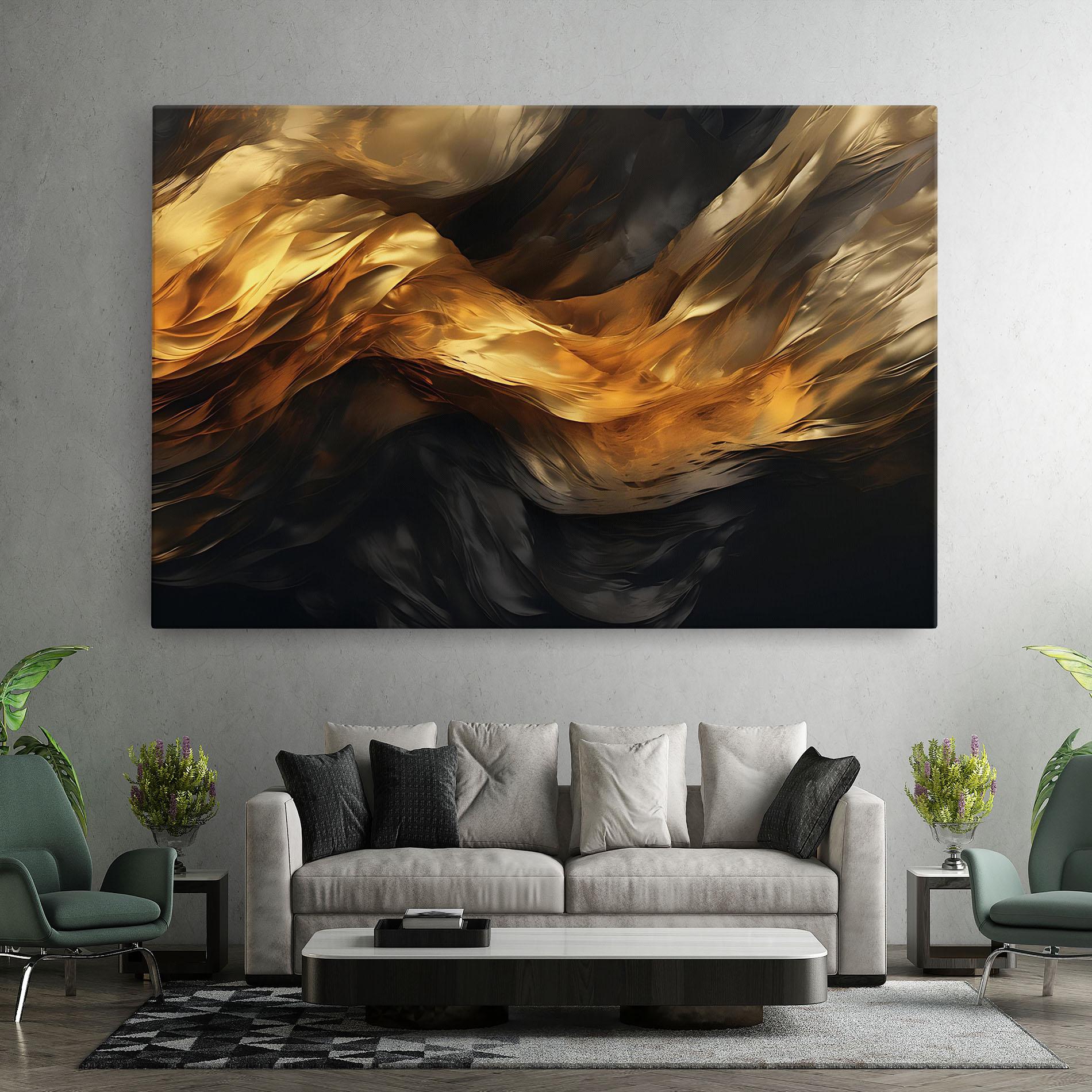 Картина на платно Golden Waves With Black mockup 7