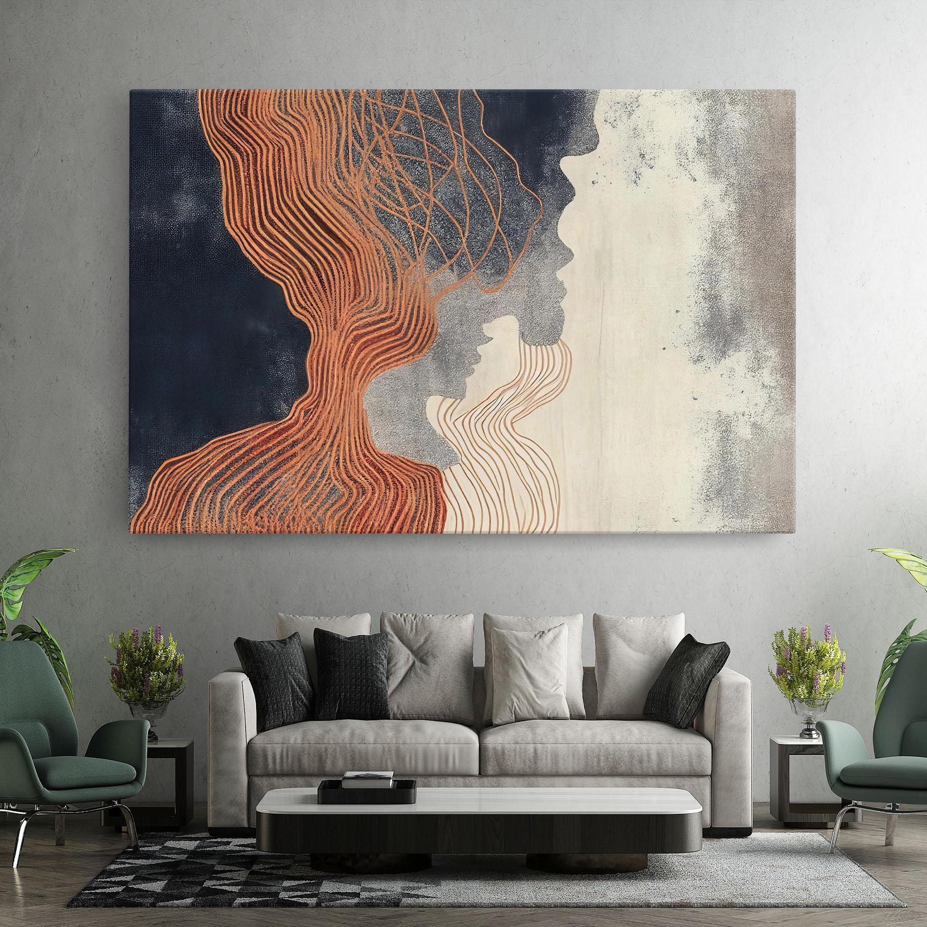 Картина на платно Orange Lines On Blue mockup 7