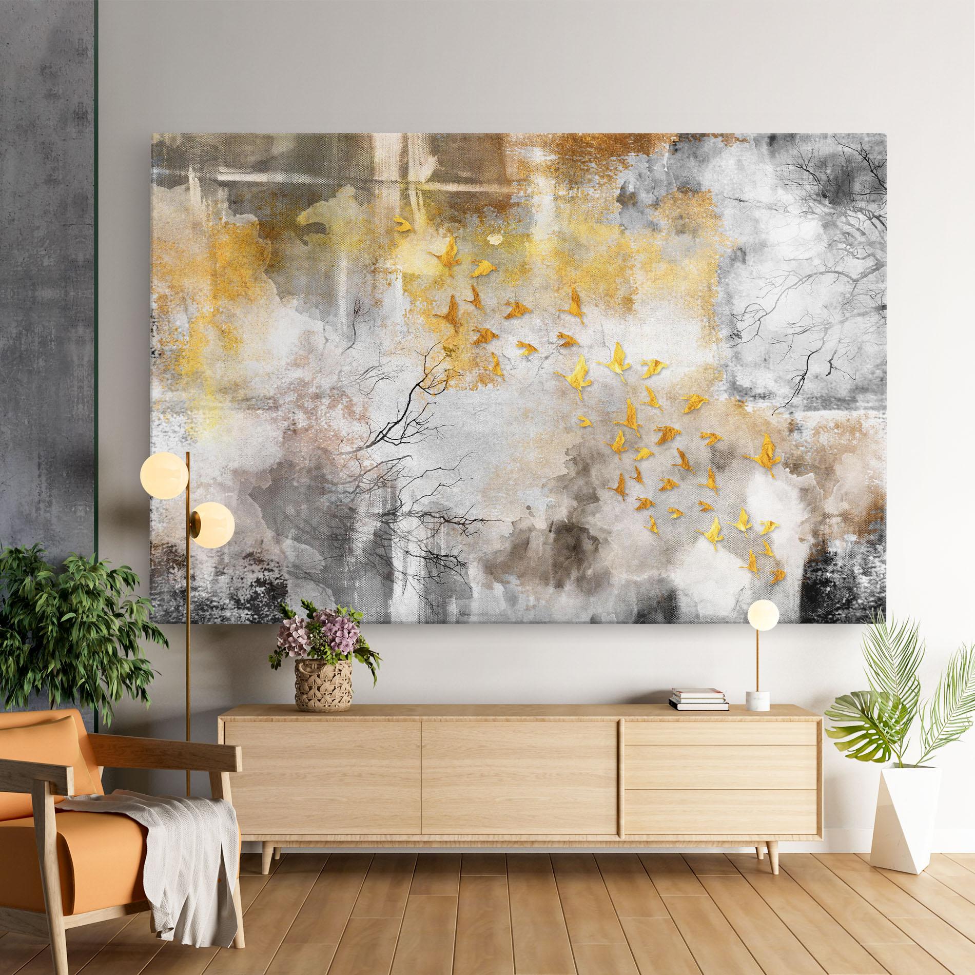 Картина на платно Gold Birds Flying mockup 9