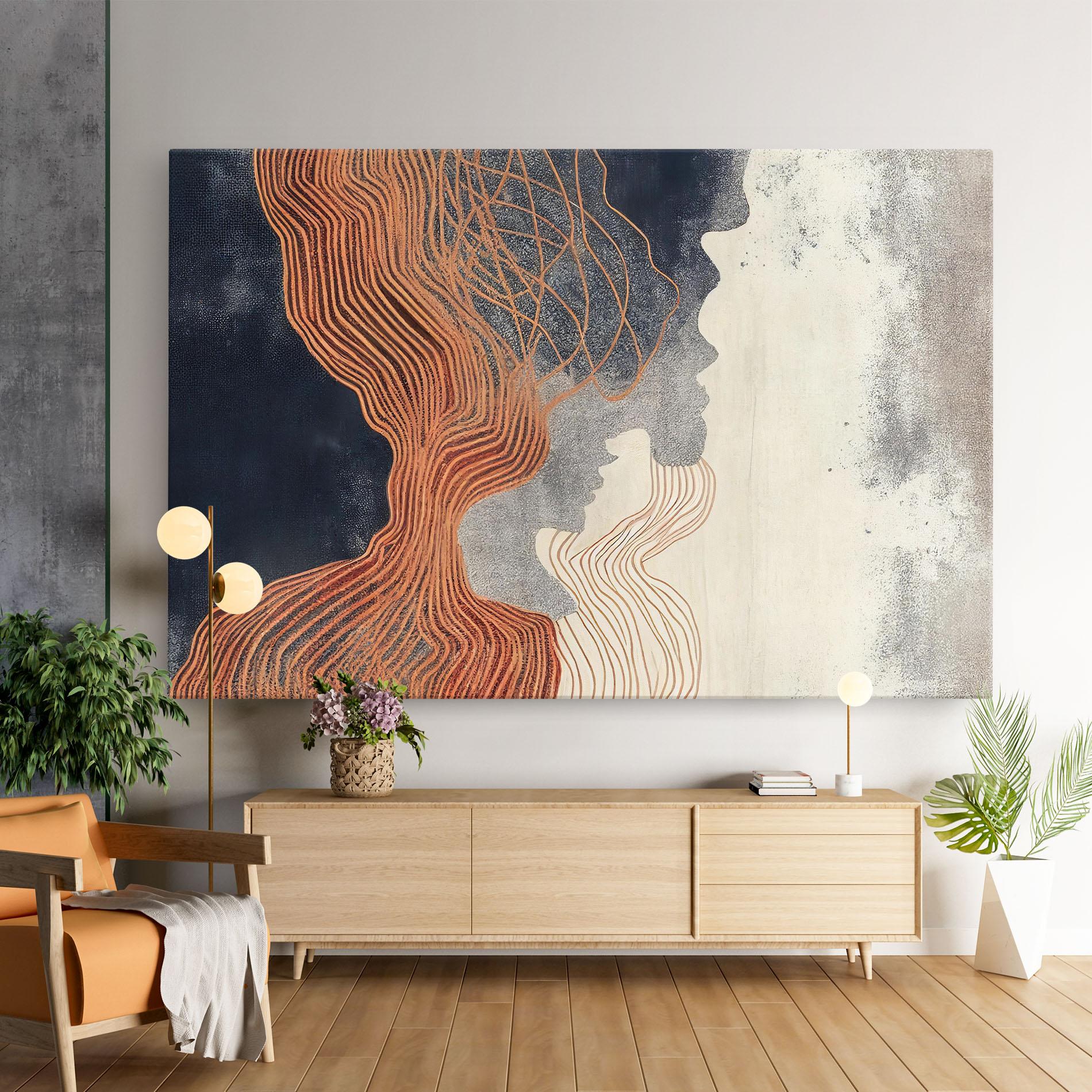 Картина на платно Orange Lines On Blue mockup 9