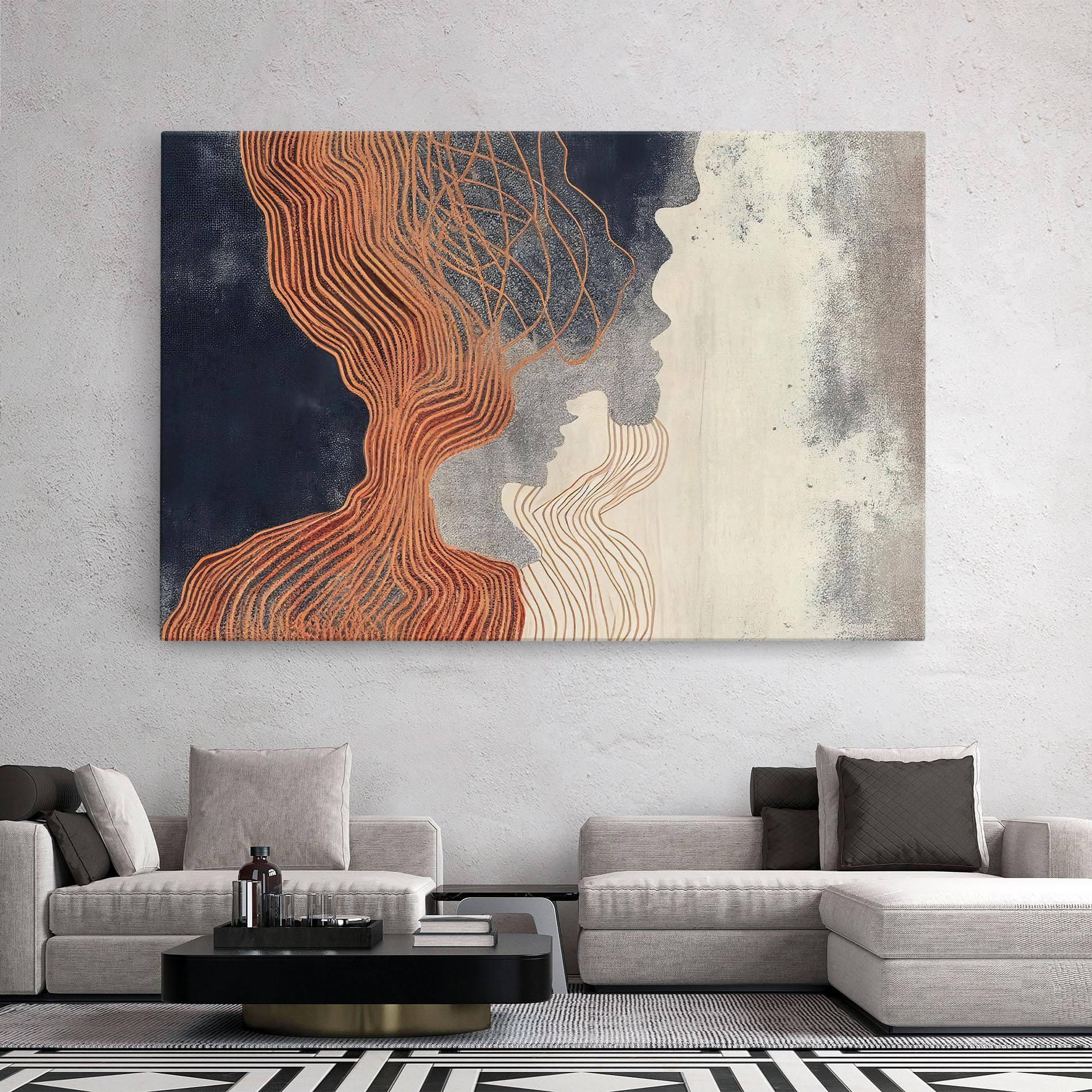 Картина на платно Orange Lines On Blue mockup 2