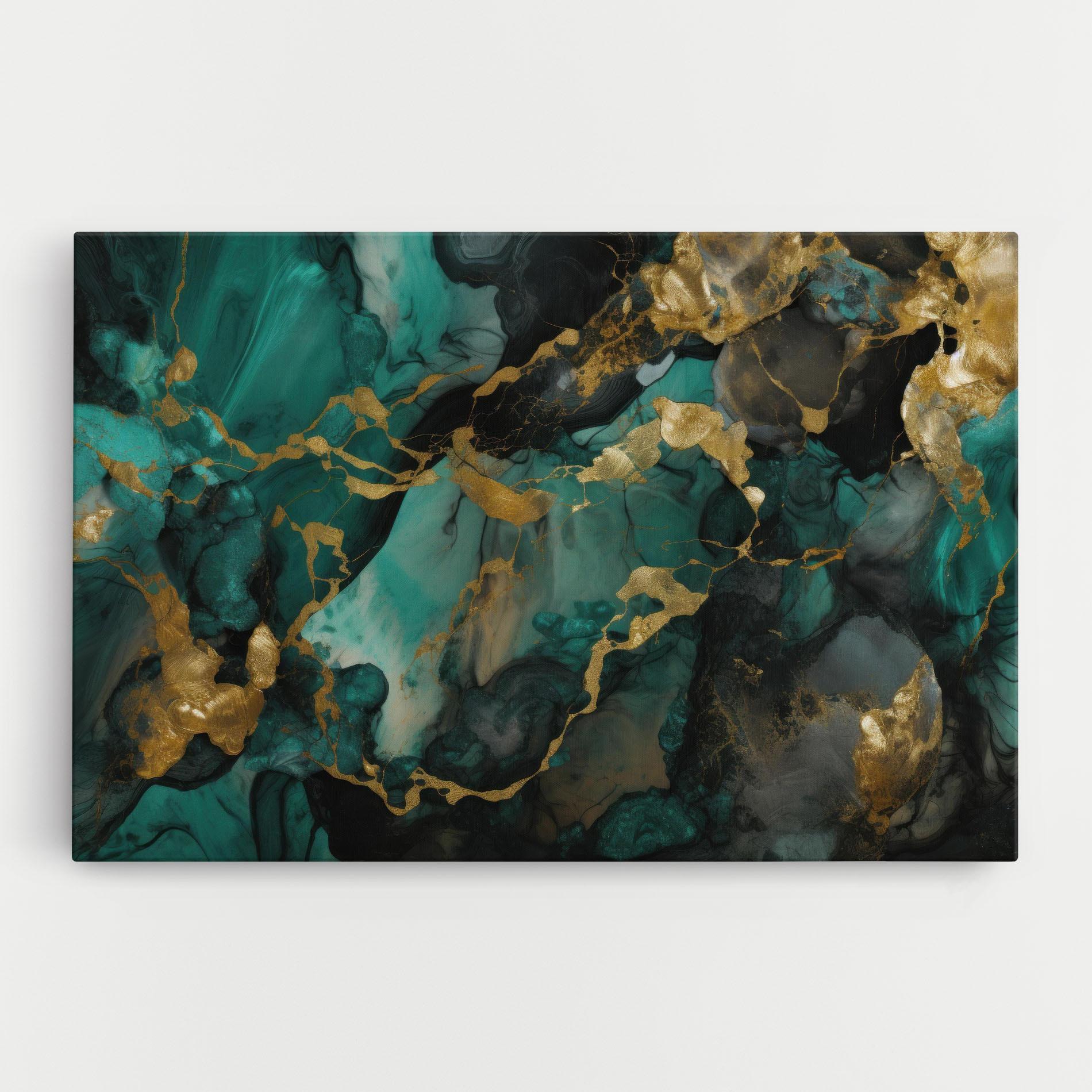 Картина на платно Dark Green Golden Marble mockup 0