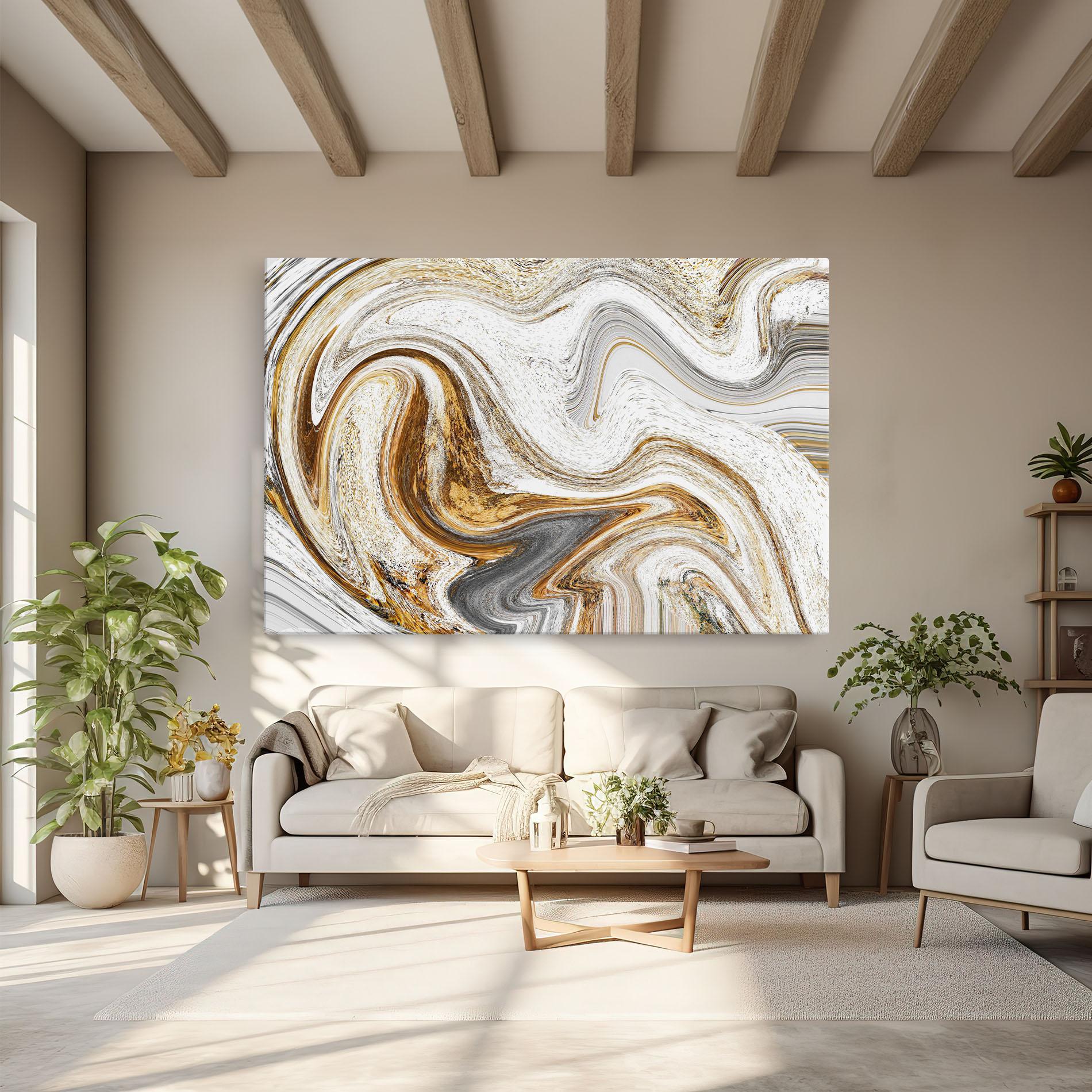 Картина на платно Gold White Liquid mockup 6