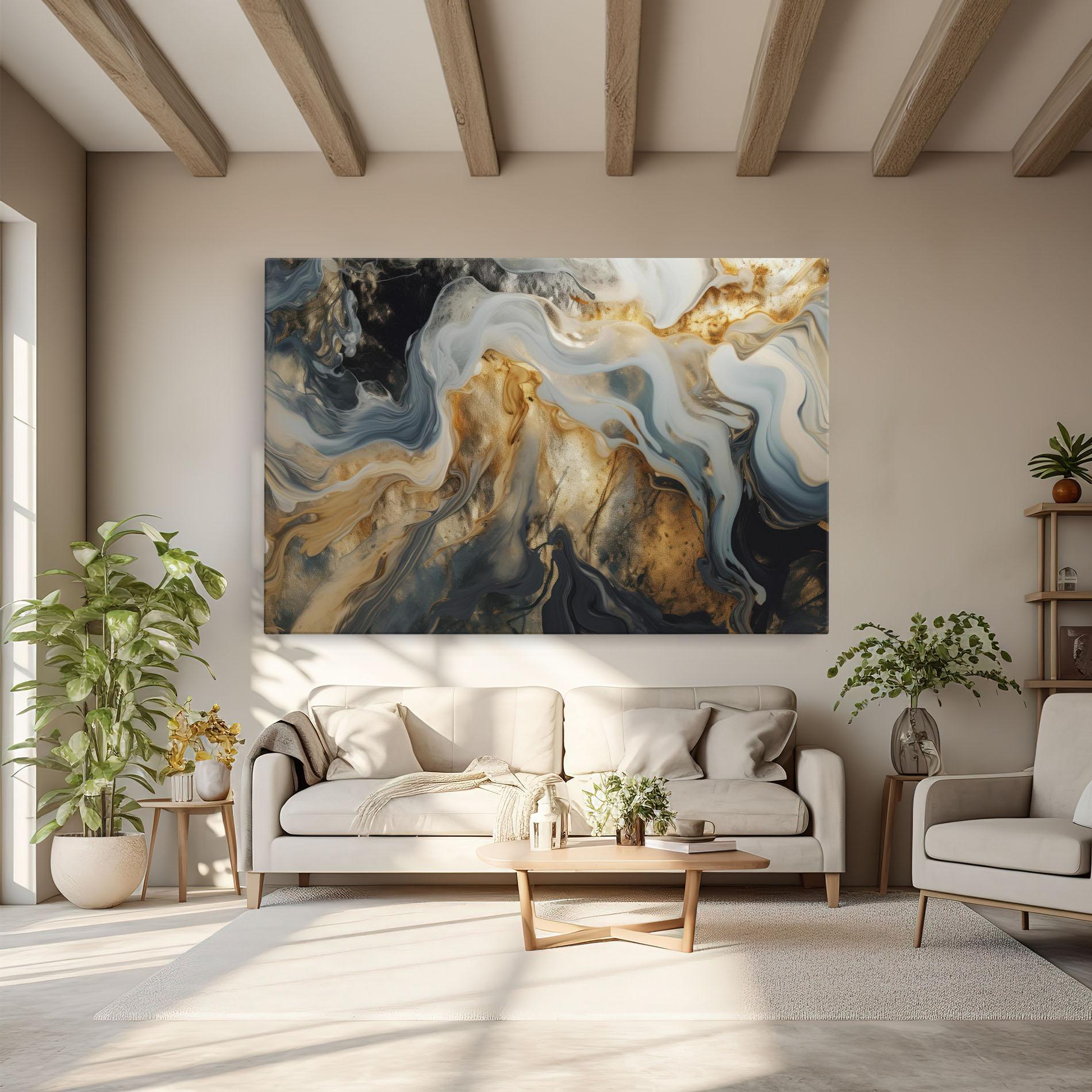 Картина на платно Grey Gold Liquid Marble mockup 6
