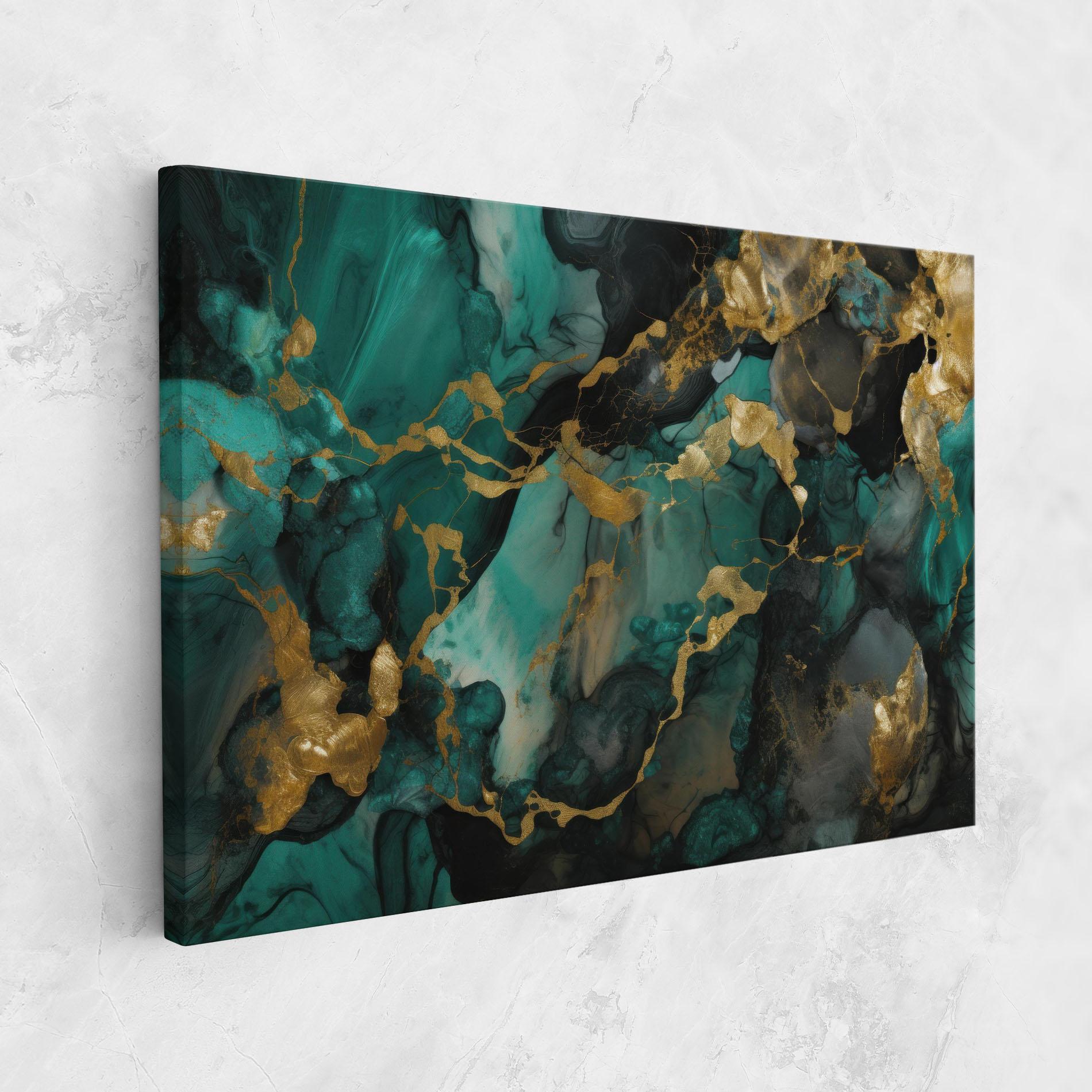 Картина на платно Dark Green Golden Marble mockup 1
