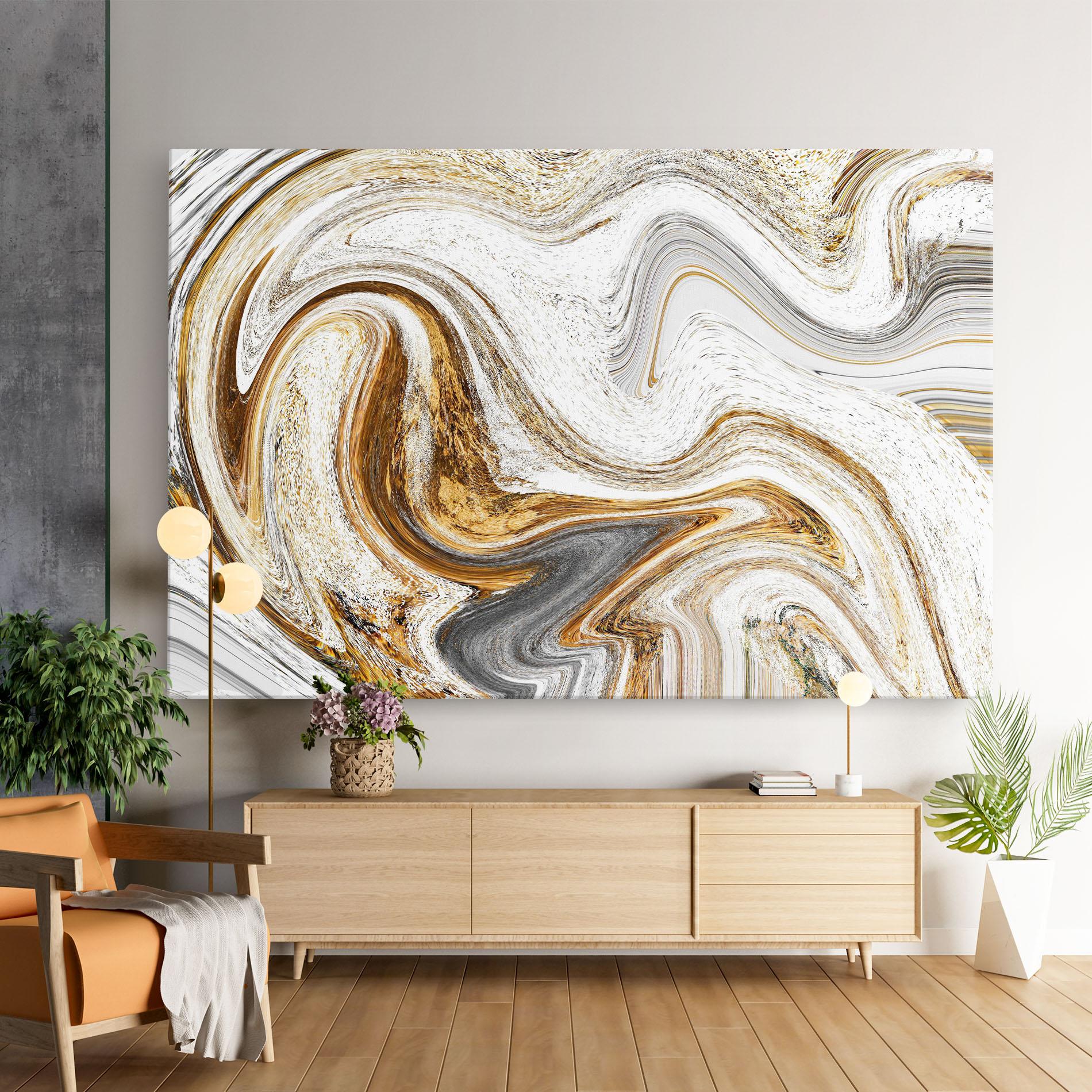 Картина на платно Gold White Liquid mockup 9