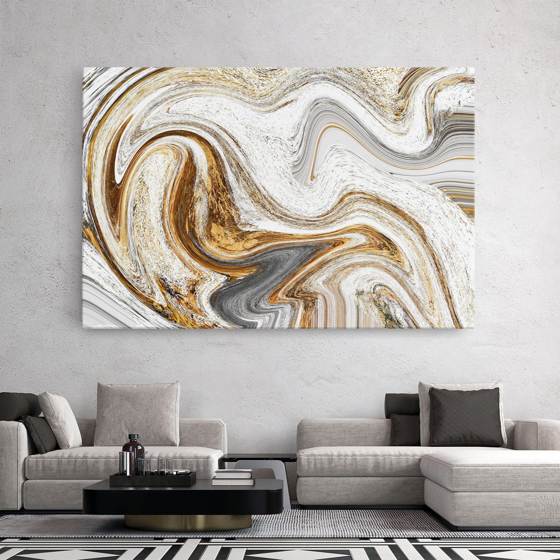 Картина на платно Gold White Liquid mockup 2