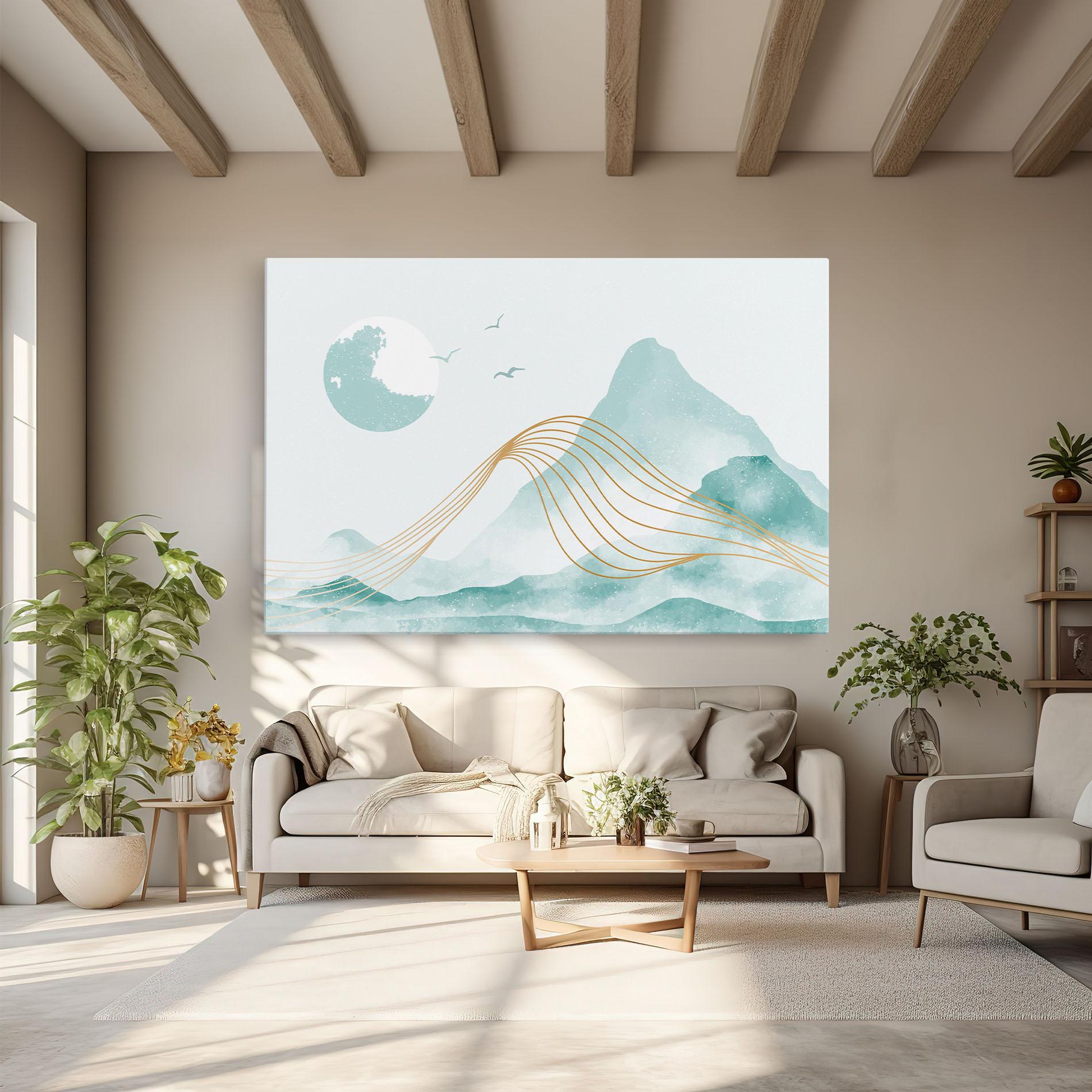 Картина на платно Gold Line Mountain mockup 6