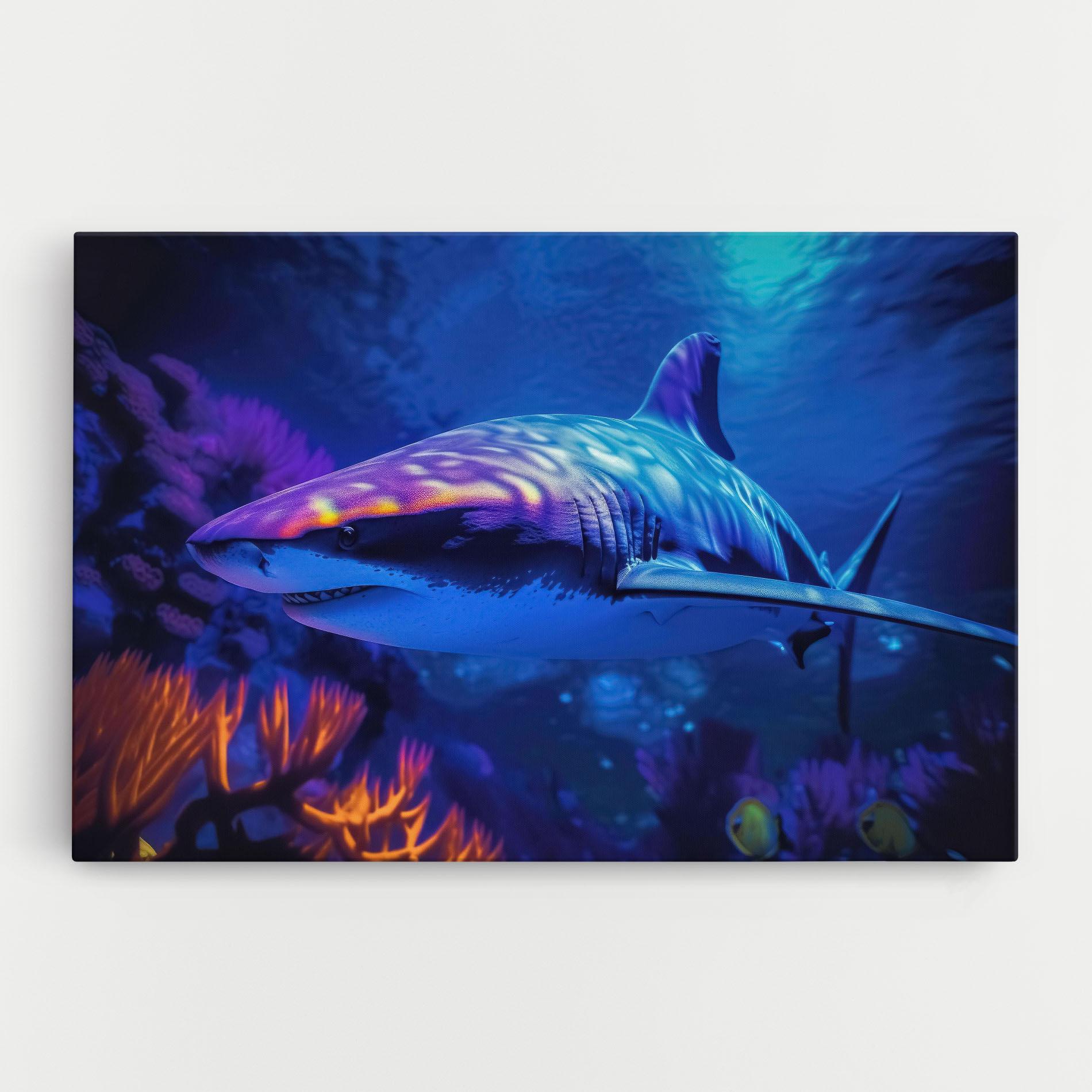 Картина на платно Blue Light Shark mockup 0