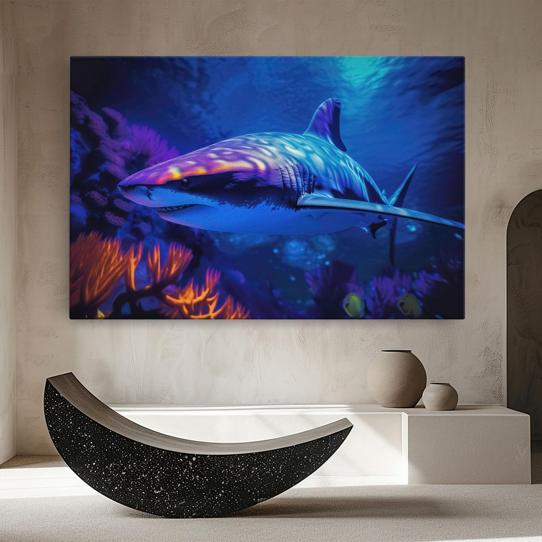 Картина на платно Blue Light Shark mockup 8