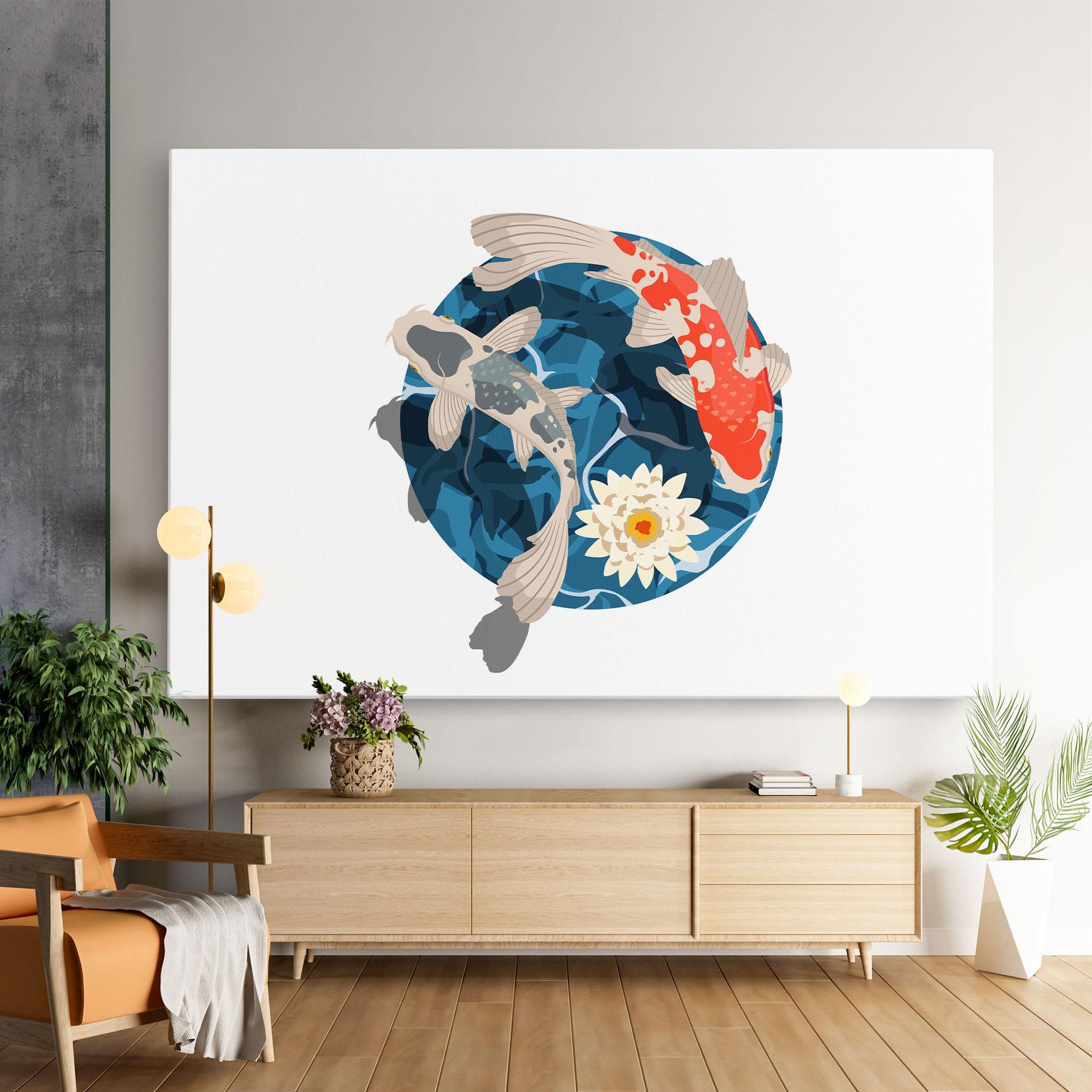 Картина на платно Grey Orange Koi mockup 9